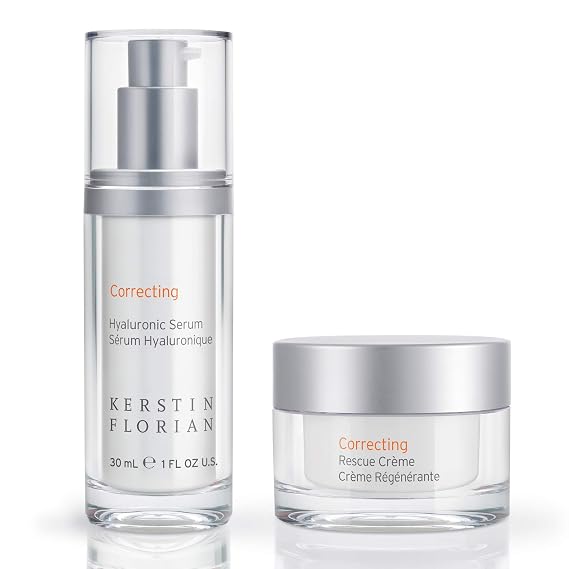 Kerstin Florian Correcting Hyaluronic Serum | Correcting Rescue Creme Set | Moisturizing Anti Aging Serum for Hydration | Healing Moisturizer with Shea Butter and Vitamin E Duo