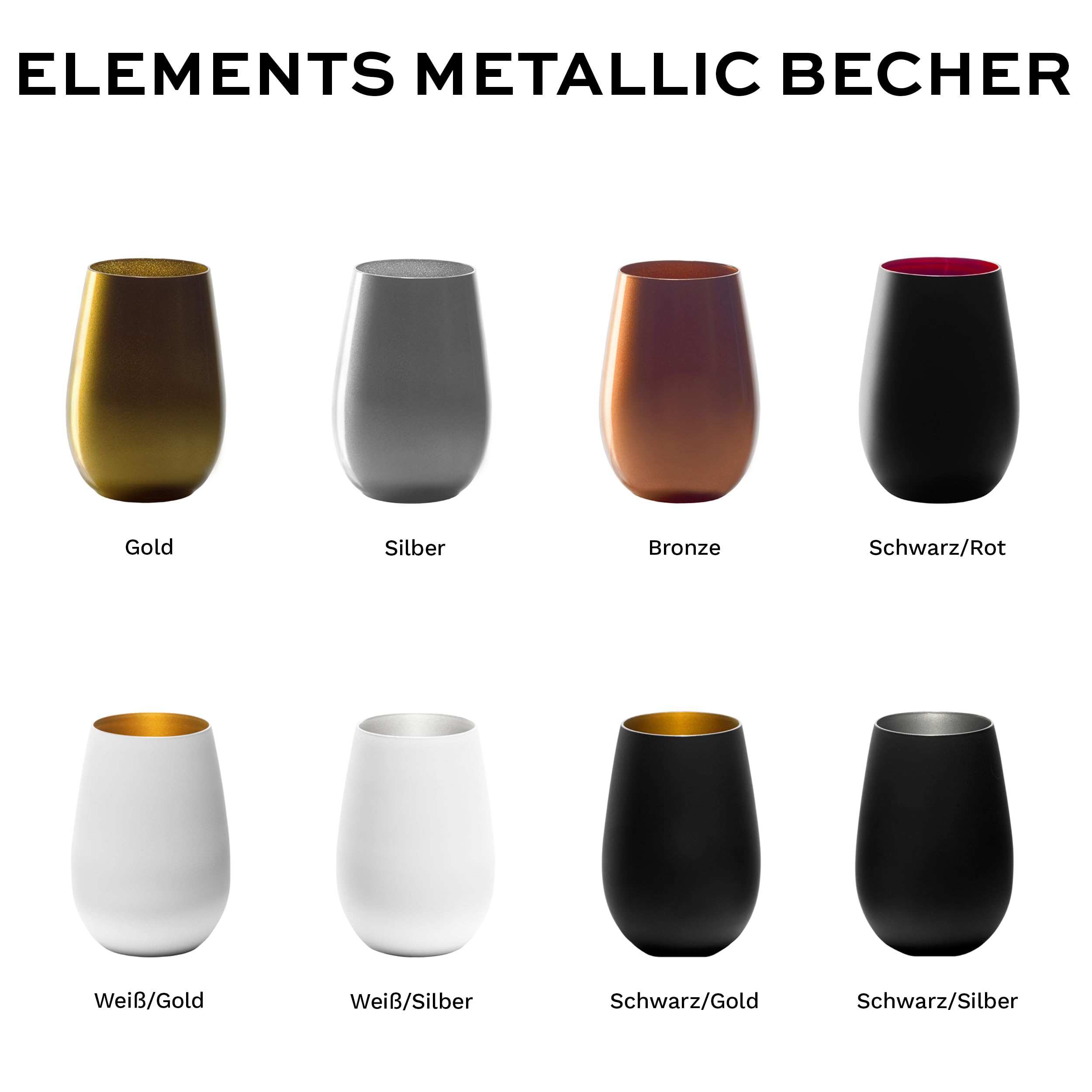 Stölzle Lausitz Elements Metallic Wassergläser Gold 465 ml, 6er-Set | Goldfarbene Wasser-, Saft- und Allroundgläser für Cocktails und Getränke, aus Kristallglas, stoßfest & spülmaschinengeeignet