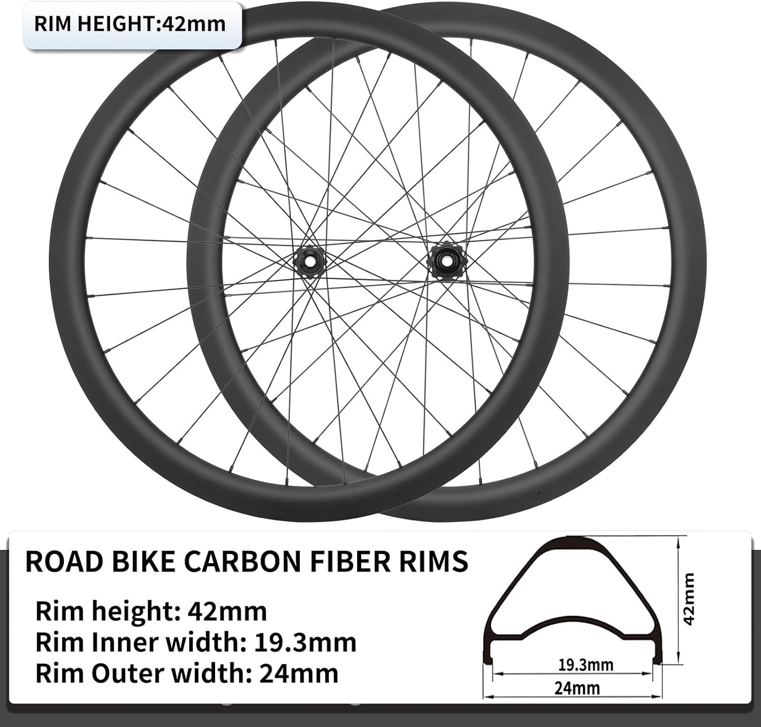Set di Ruote da Bici da Strada in Fibra di Carbonio 700C Altezza 28/32/35/38/42/45/50/55/60/65/73 Mm Mozzi con Perno Passante Center Lock E Freno A Disco 24H per Cassette A 8/9/10/11/12 velocità