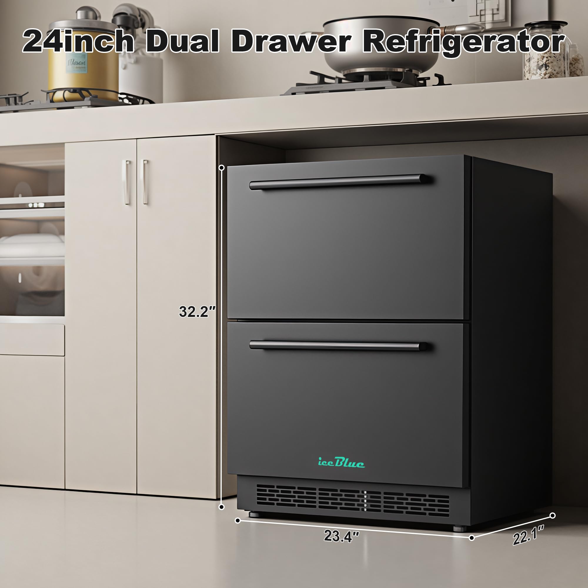 Iceblue Drawer Refrigerator, 24 Inch 5.12cu.Ft Under Counter Drawer Fridge, Stainless Steel Freestanding Beverage Refrigerator, 34~50℉ Fast Cooling Wine Fridge For Home, Bar, Gift - Black on Fridge.com - View 4