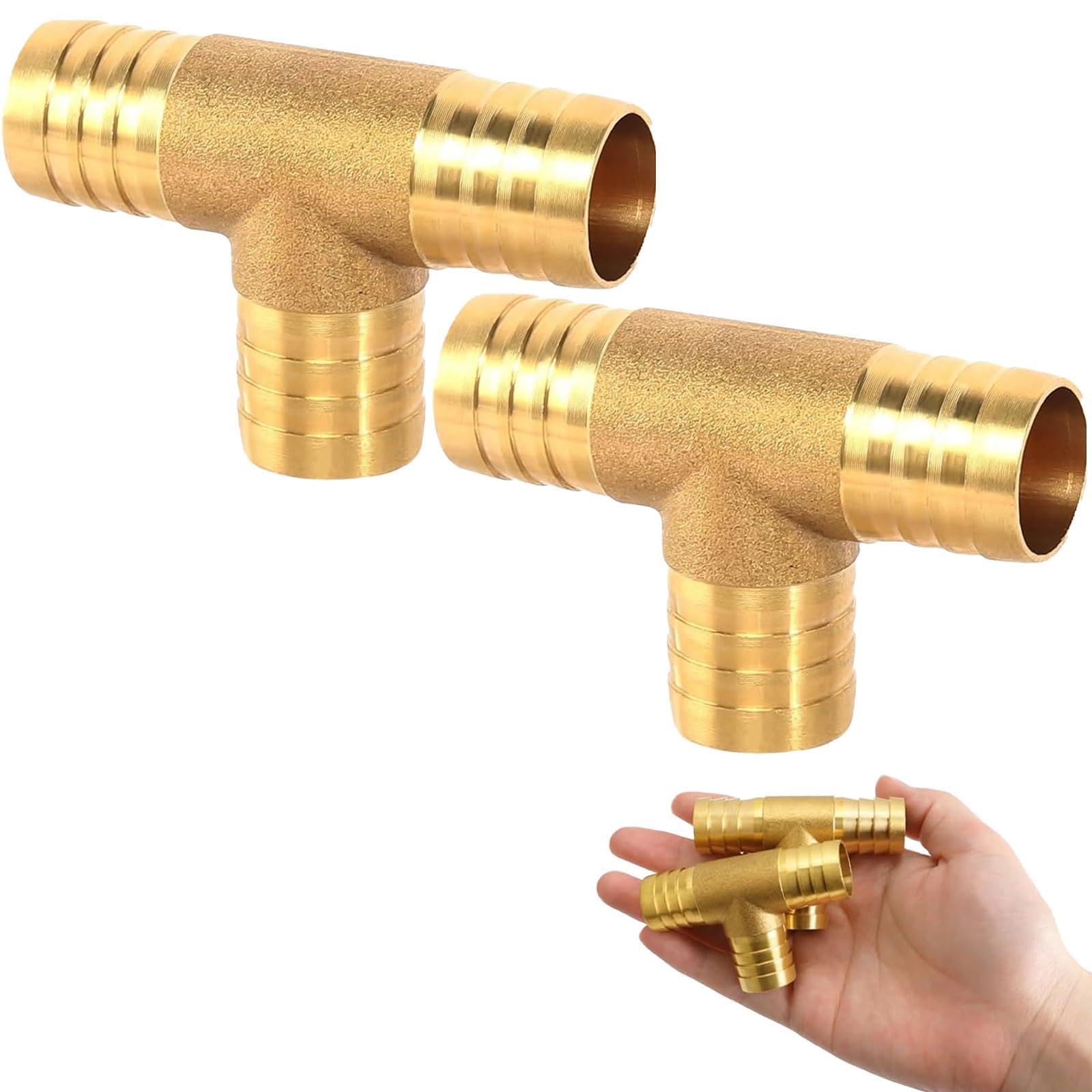 2 tubi in ottone a 3 vie, 19 mm, in ottone di alta qualità per collegamento dell'acqua, tubo da giardino e tubi dell'olio, facile da montare, senza attrezzi, compatibile con tubi da 3/4