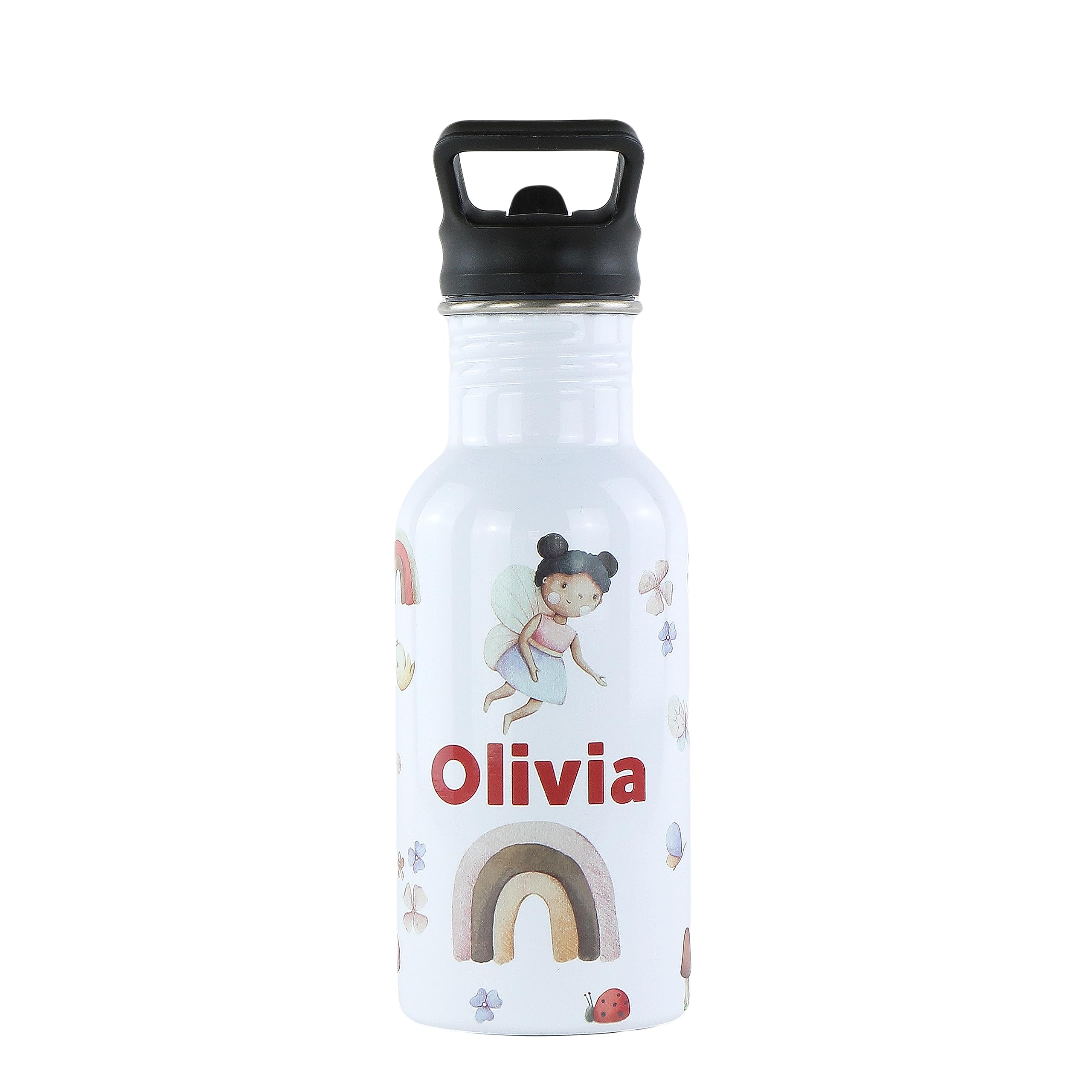 cribstar Personalised Kids Water Bottle - Stainless Steel - BPA Free - Leak Proof - Perfect for School, Sports, Holidays, Travel or anywhere. (Fairies)