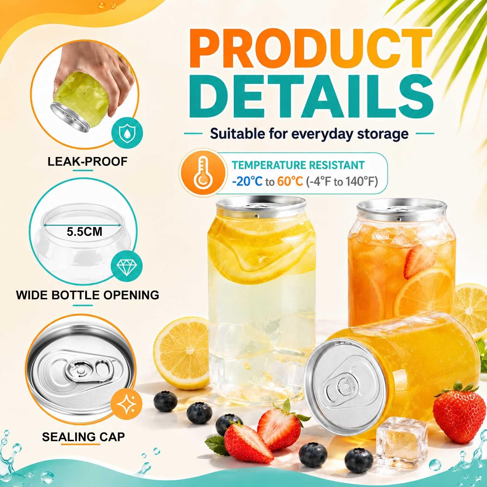 Pack De 200 Latas De Plástico Pet Transparente con Tapas, Vasos Sellables para Máquina Selladora De Latas, Recipientes Vacíos para Bebidas, Jugo,Té con Leche,Café Helado 330ml