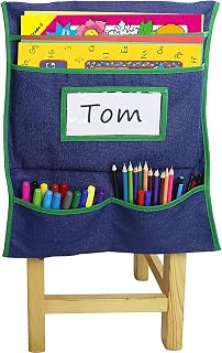 Students Sturdy Seat Storage Pocket Chairback Buddy Pocket Chart with Name Tag Slot Kids School Supply Chair Pocket Organizer for Home School Classroom Daycare
