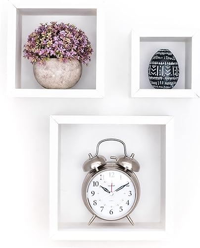 Miniatura 6 de Greenco Estante flotante de 3 cubos, estantes flotantes de montaje en pared fáciles de montar para dormitorios y salas de estar, acabado blanco