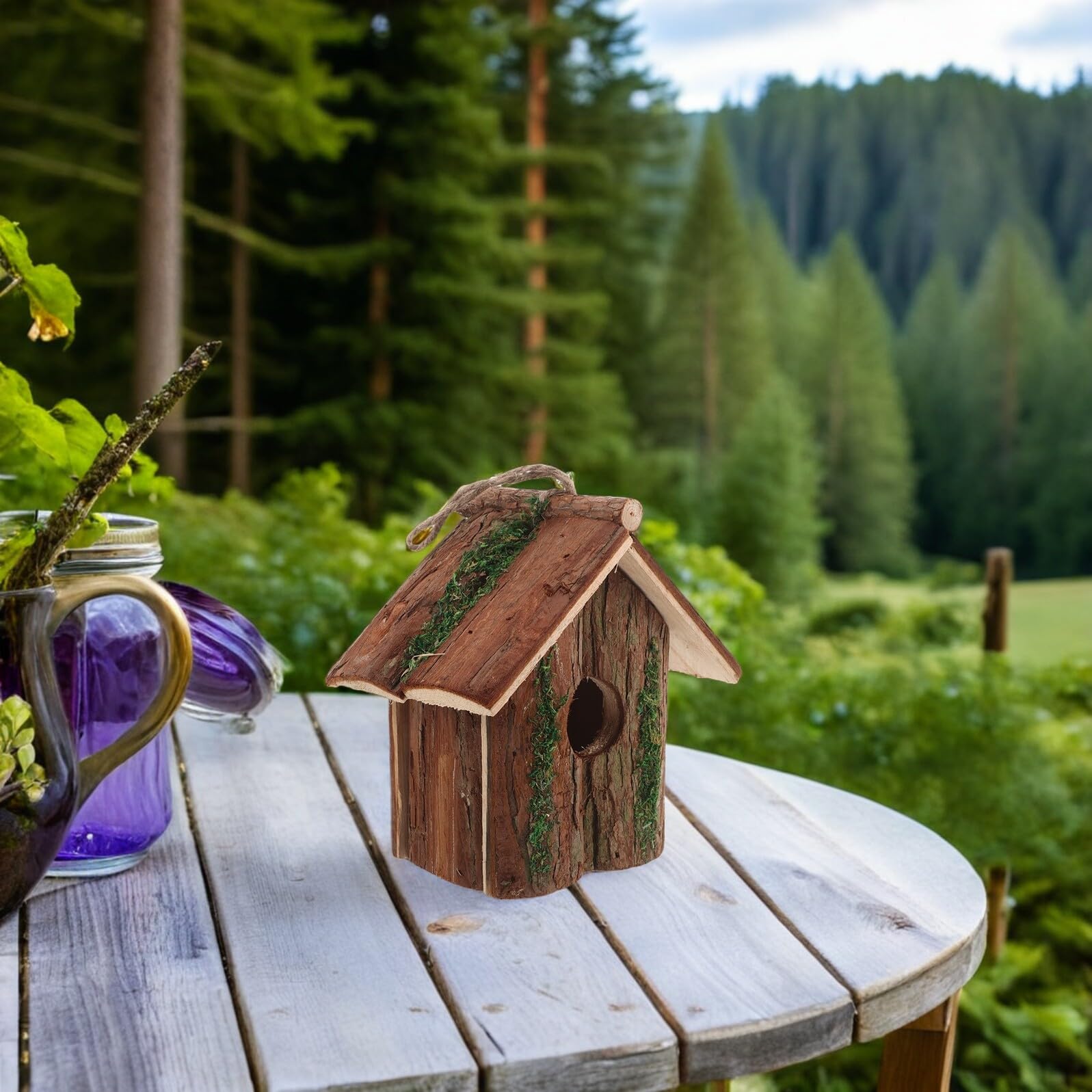 Toyvian 2 Stück Hängende Vogelhäuser aus Naturholz für Draußen Nistkasten Im Landhausstil Dekoratives Gartenvogelnest aus Baumrinde