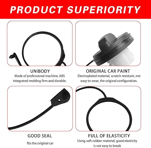 Miniatura 4 de ijuicy Correa de tapa de depósito de combustible, correa elástica antielástica, repuesto OEM #LR053665 LR053666, compatible con Range Rover (negro)