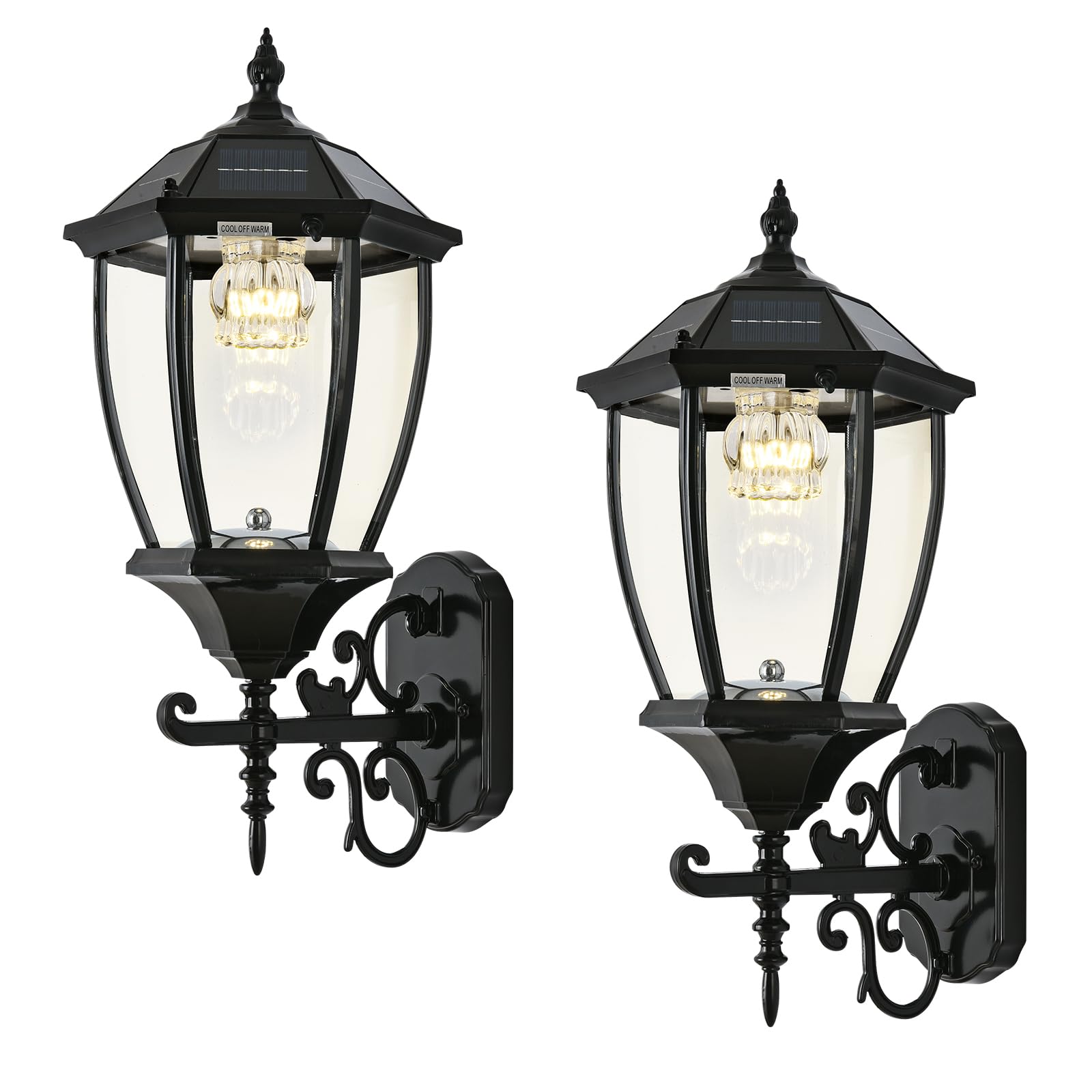 Solar Wall Lantern Outdoor, Wireless Dusk to Dawn Solar Wall Mount Light, 21" Large, LED Drum Wall Sconce Fixture with Clear Glass and Aluminum