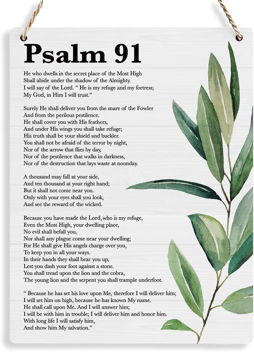 Inspirational Scripture Wall Art Bible Verses Psalm 91 Wall Decor Christian Wall Art Decor Prayer Room Decor Religious Gifts, Wooden Sign for Home Office Nursery Bathroom Decoration 8x10 Inches