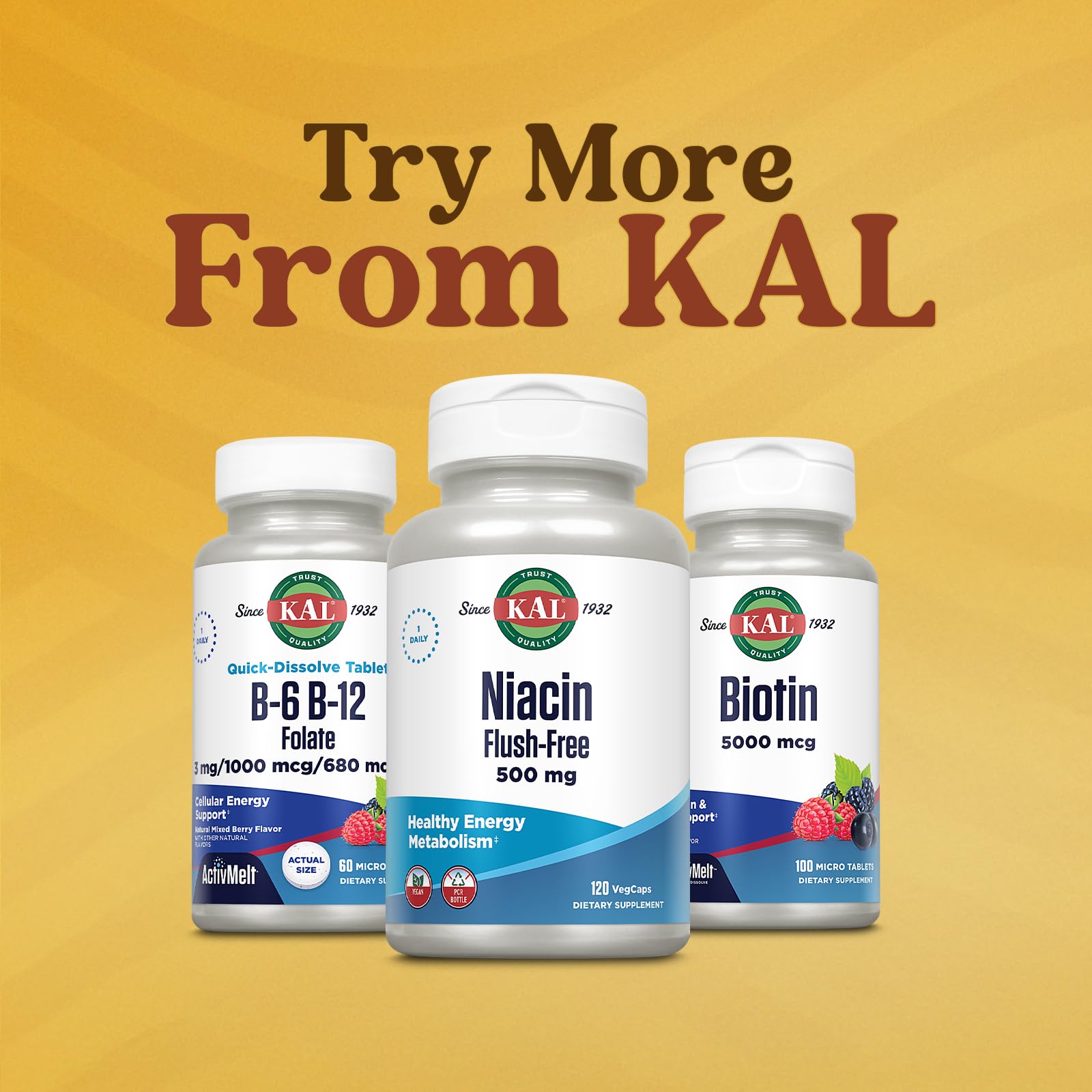 KAL Vitamin B-6, B-12 & Folic Acid Supplement, Heart Health, Energy & Red Blood Cell Support*, with Vitamin B12 Methylcobalamin & Folate, Natural Berry Flavor, 60 Servings, 60 ActivMelt Micro Tablets — Amazon image 6