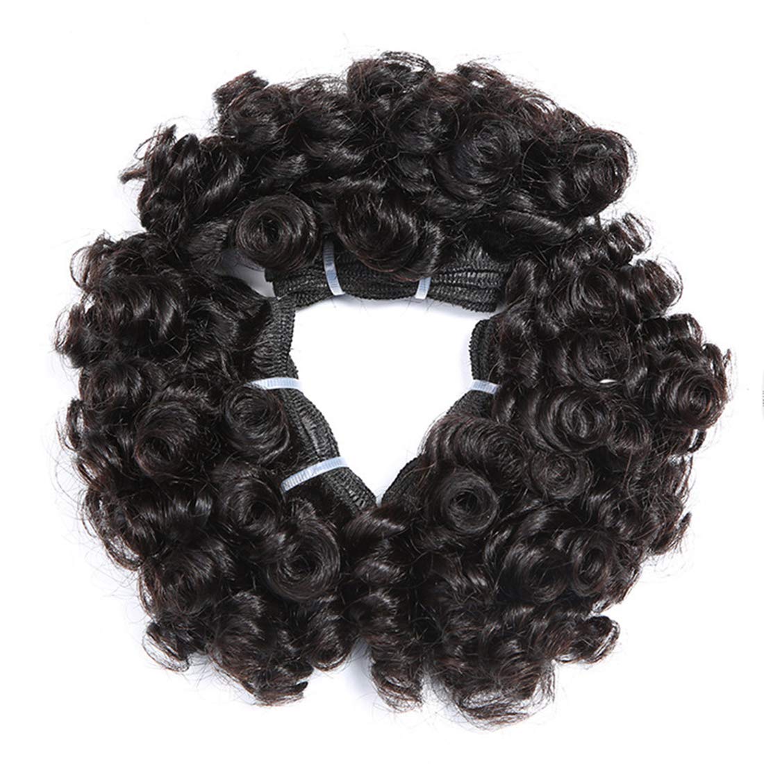 Peruvian Virgin Hair Short Bouncy Curly Human Hair Weave Bundles 3 Bundles 6 inches with 1 Small Closure 122 Grams Natural Colour