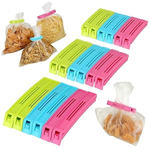 SHITHI Food Bag Sealing Clips – Airtight & Reusable Snack Clips for Freshness | Durable Kitchen Storage for Plastic Pouches, Food Packets & Snacks | Multipurpose Seal Clips Set of 18 (3 Sizes)
