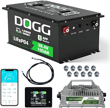 36V Lithium Battery Golf Cart Batteries Built-in 200A BMS,105Ah LiFePO4 Battery with 25A Charger,Mobile APP LCD Monitor,4.03kWh with 8.06kW Output,1000A Peak Current for Golf Cart