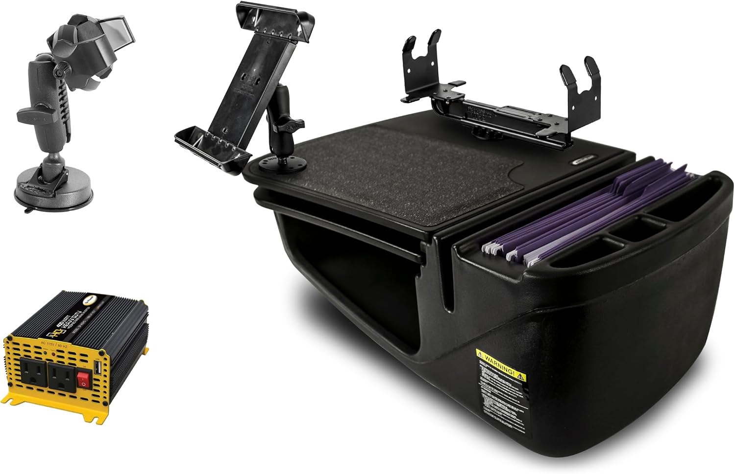 AutoExec GripMaster Car Desk for Your Vehicle Workstation and Mobile Office, Black, with 400 watt Power Inverter,Tablet Mount, Printer Stand and Suction Phone Mount