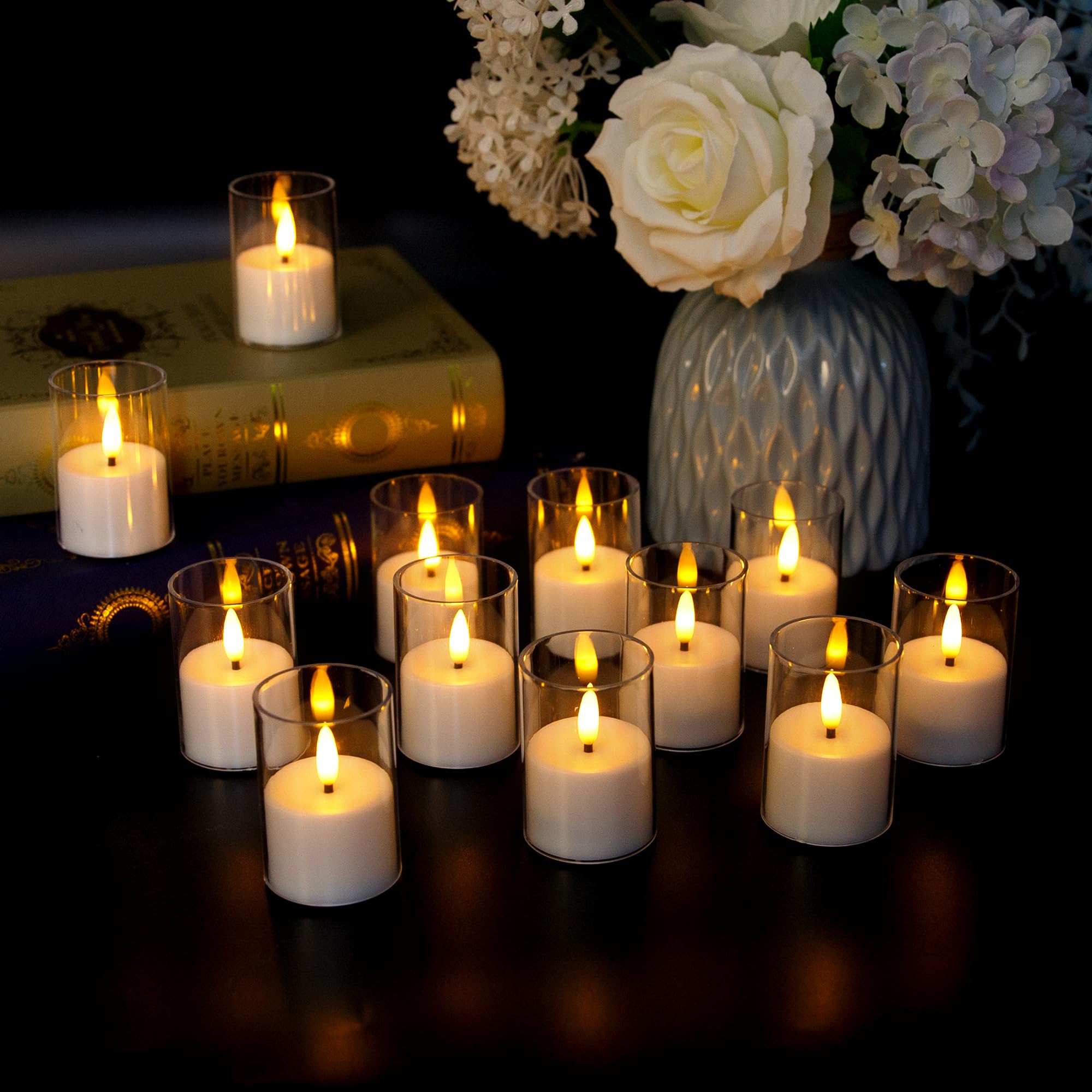 12 Pack LED Tea Light Candles, 3D flameless Flickering Candles