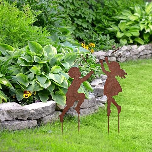 Miniatura 2 de Estacas de jardín, 2 piezas de mariposas atrapadoras de hierro para niños y niñas, decoración artística de patio, decoración artística de patio,