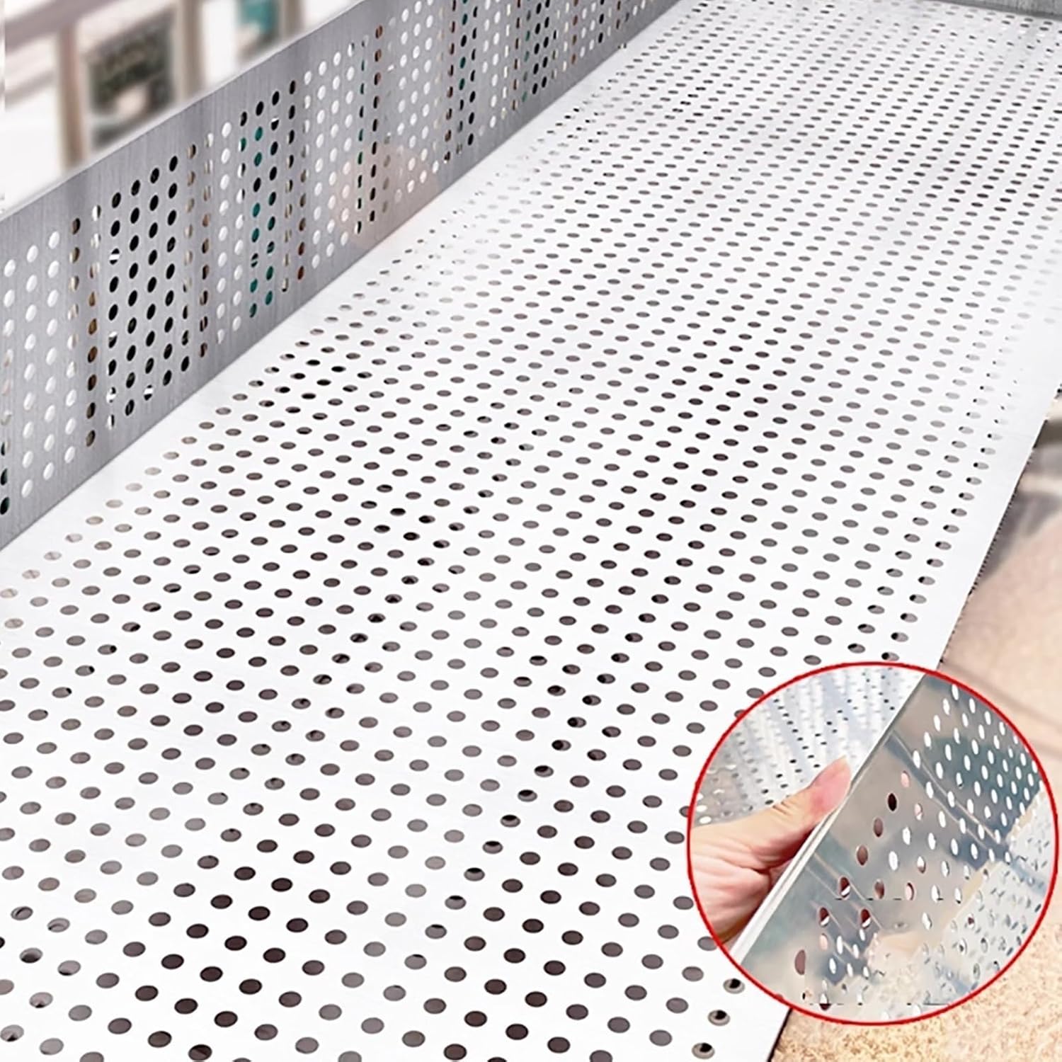 304 Stainless Steel Perforated Plate, 8mm Decorative Mesh Sheet, Metal Screen with Ties & Gloves, Durable & Versatile for Home & Industrial Use (54x1000cm)