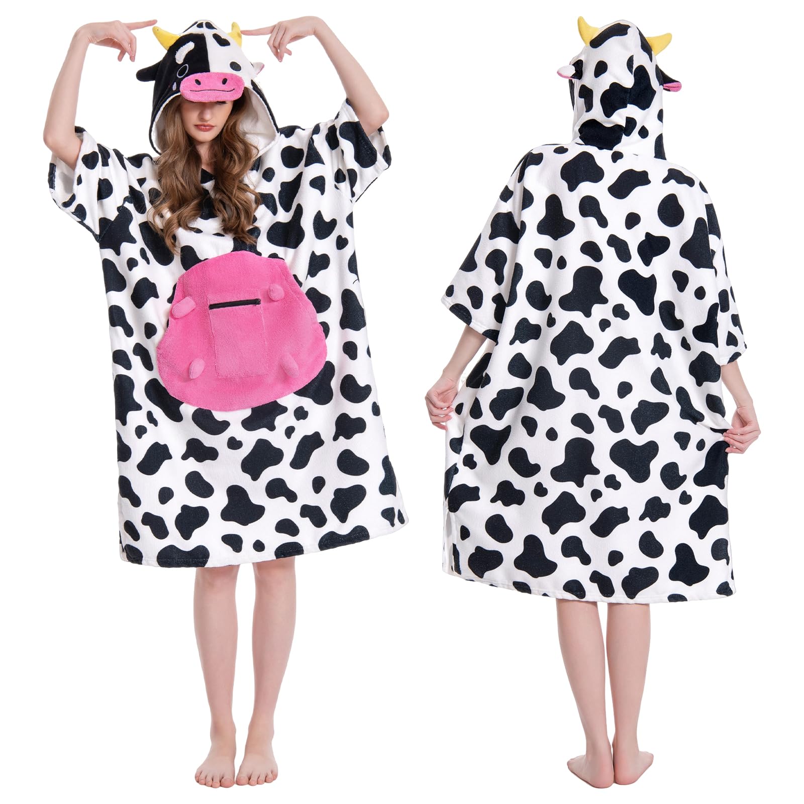 OLAOLA Surf Poncho Changing Towel, Swim Robe Poncho with Pocket Plus Size Quick Dry Terry Cloth Cover-Up Hood for Women Men