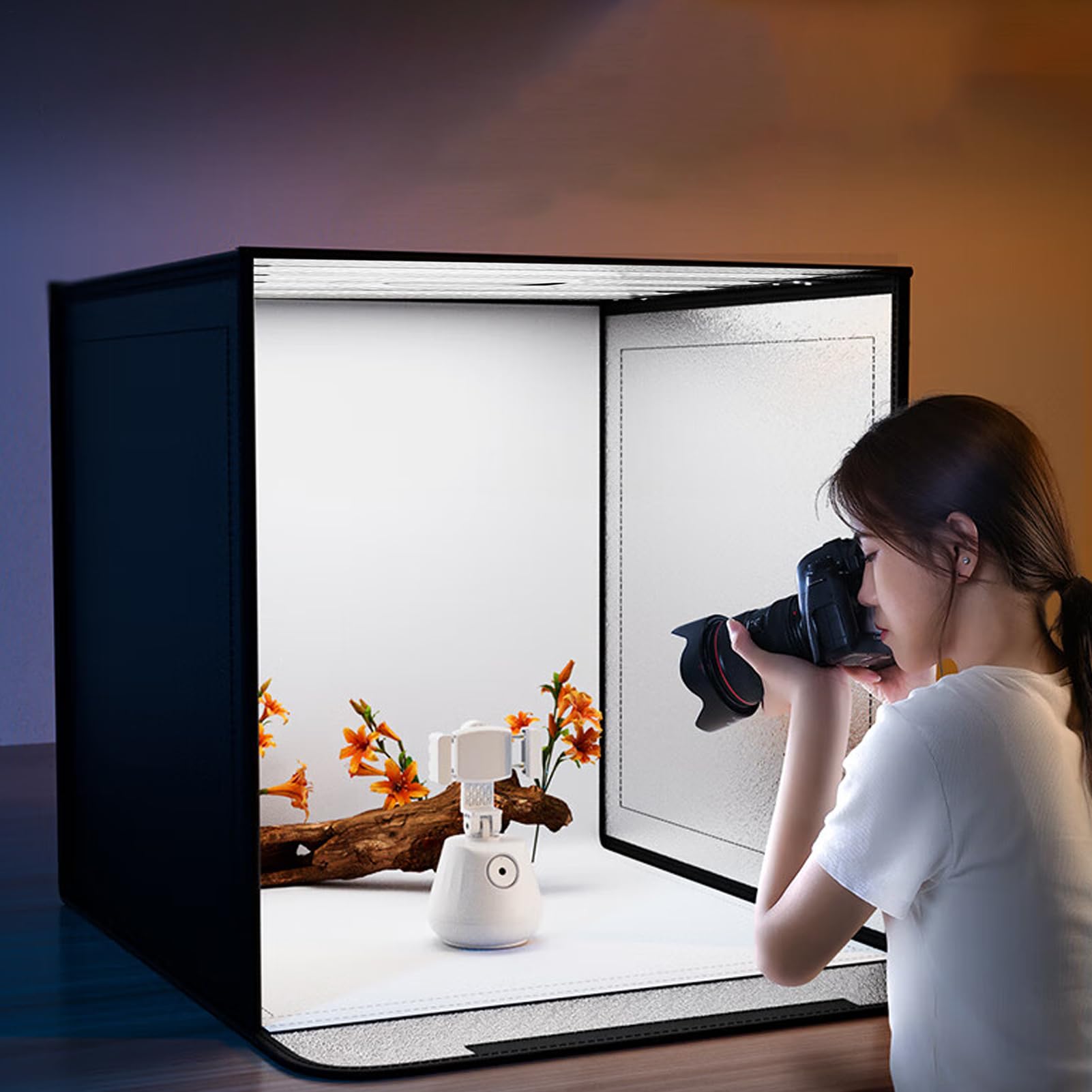 Fotobox - Faltende Fotostudio Box Mit 44x44 Dimmbares LED-Ringlicht - Tragbare Lichtzelt Fotografie Für Schmuck, Produktfotografie, Kleine Gegenstände