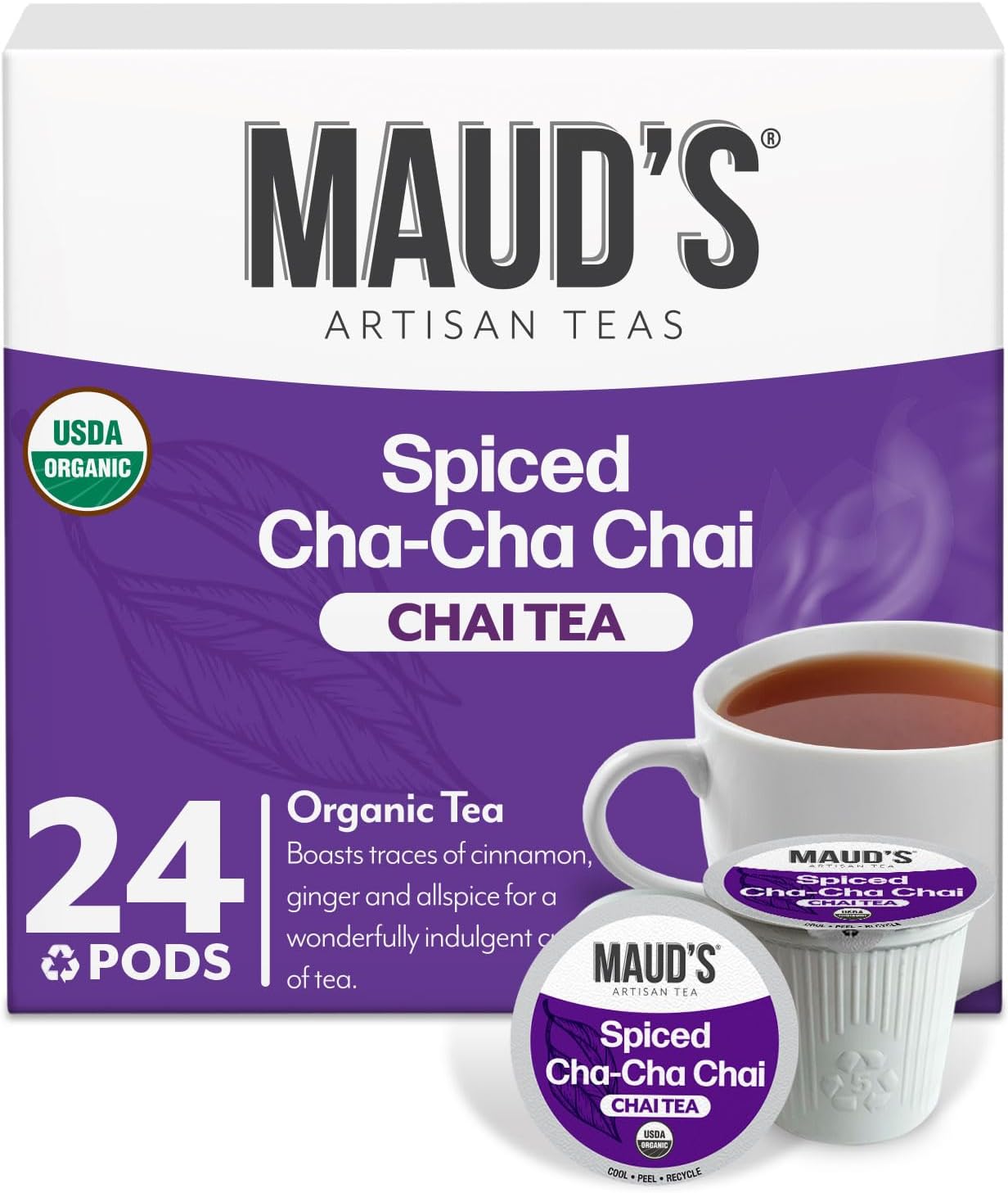 Organic Chai Tea Pods, 24 ct, Single Serve Tea Pods – 100% Gourmet Blended Tea Leaves, Compatible with Keurig K Cups Maker