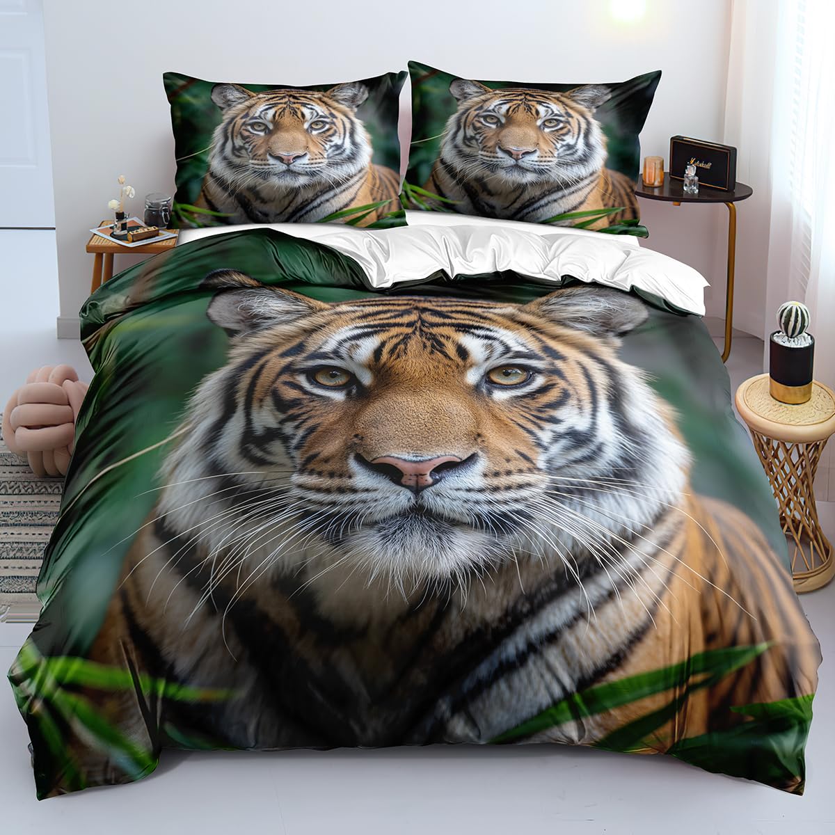 Housse de couette 140x200 tigre avec taie d'oreiller pour lit enfant