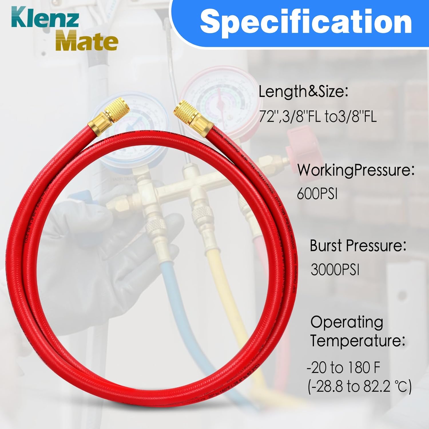 2026 Upgraded 3/8" HVAC Vacuum Hose,72” Refrigerant Charging Hose,Standard 3/8"×3/8" Flare Fittings,Low Resistance and High Flow Rate,Faster HVAC Evacuation and Recovery,20 Microns Vacuum,Red
