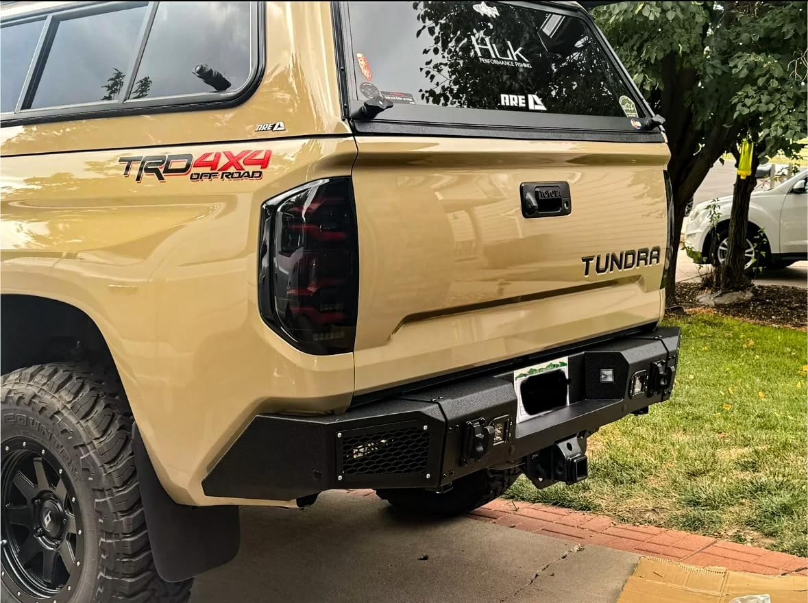 Compatible with 2014-2015-2016-2017-2018-2019-2020-2021 Tundra Rear Bumper Textured Black Steel with Light and D-ring
