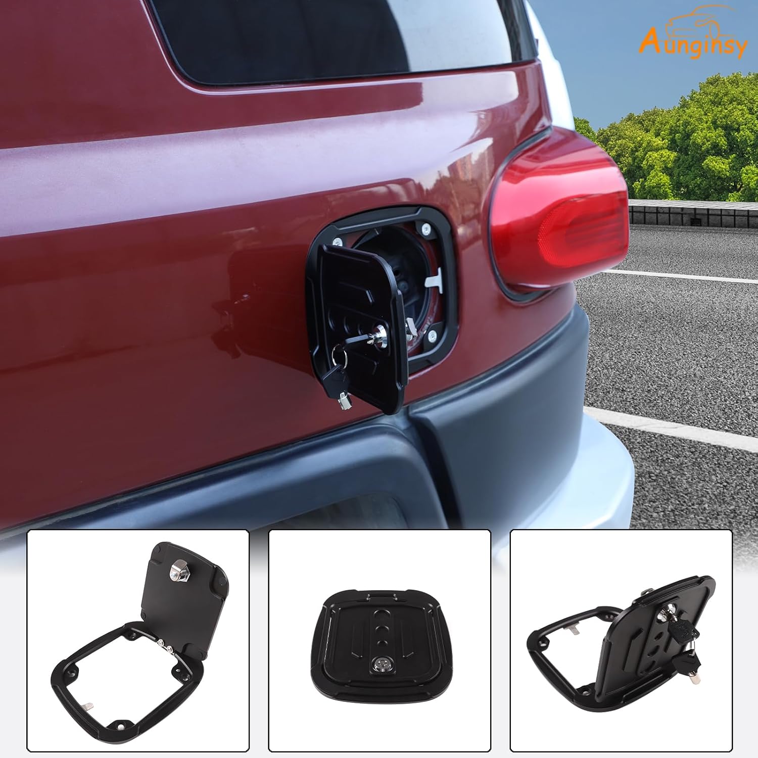 Aunginsy Car Fuel Tank Cap Replacement Anti-theft Lock Cap Compatible with Toyota FJ Cruiser 2007-2024 Door Locking Gas Cap Tank Cover Fuel Filler Door Protector with Lock Trim Cover Kit Accessories