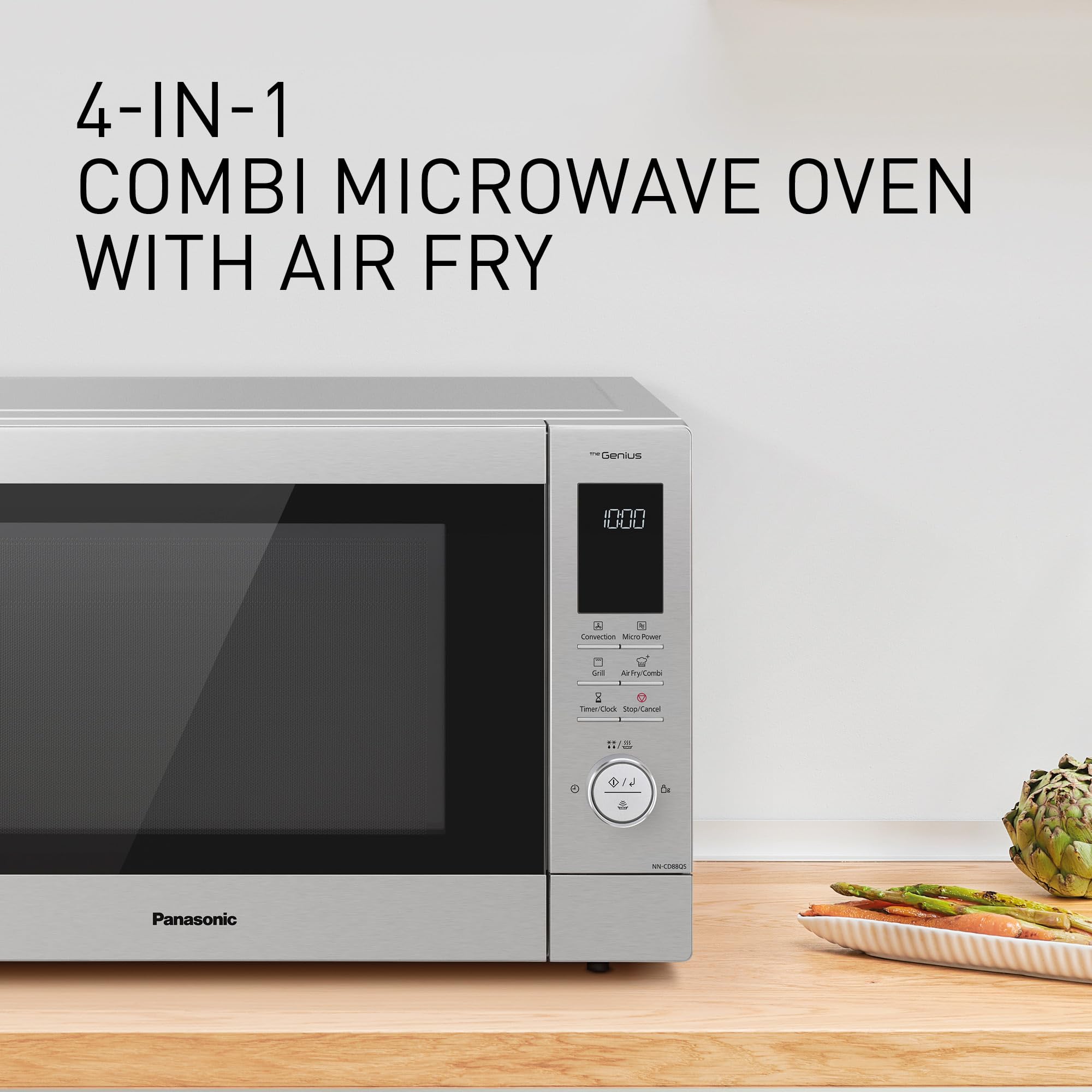 Panasonic NN-CD88QSEPG Air Fry Combi Horno Microondas de 34 L con Grill De Cuarzo, 1000 W, Descongelación Automática, Sensor Genius, Acero Inoxidable, Plateado