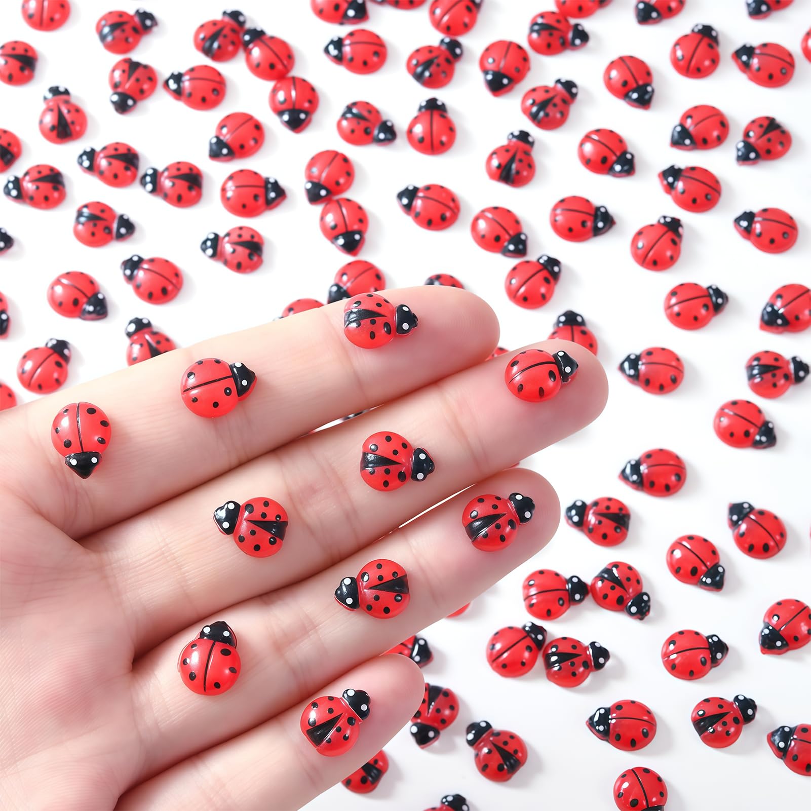 ALGLEA 200Pcs Mini Resin Ladybug Figurines in 2 Styles, Tiny Ladybugs & Ladybirds Resin Animals Decor for Fairy Garden, Dollhouse, Micro Landscaping (10x8mm / 0.39"x0.31")