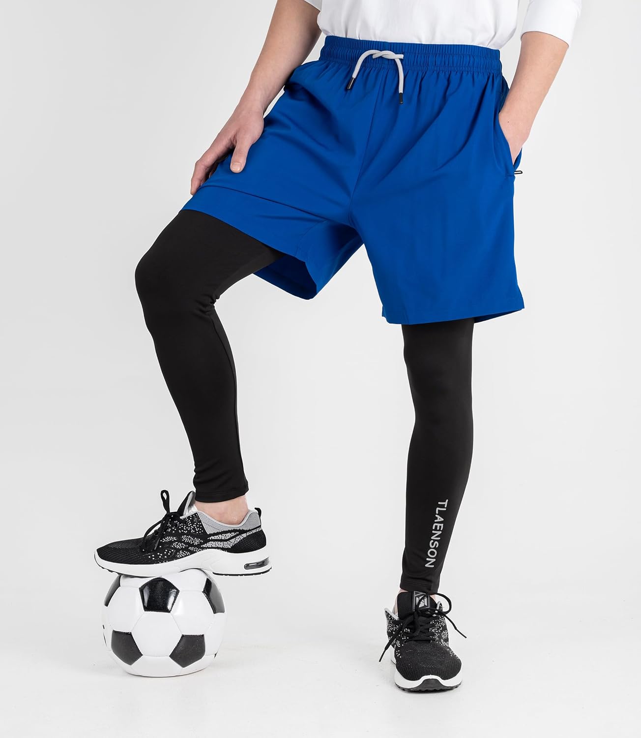 TLAENSON Boys Compression Pants Kids 2 in 1 Football Sports Leggings with Shorts with Zipper Pockets - Image 6