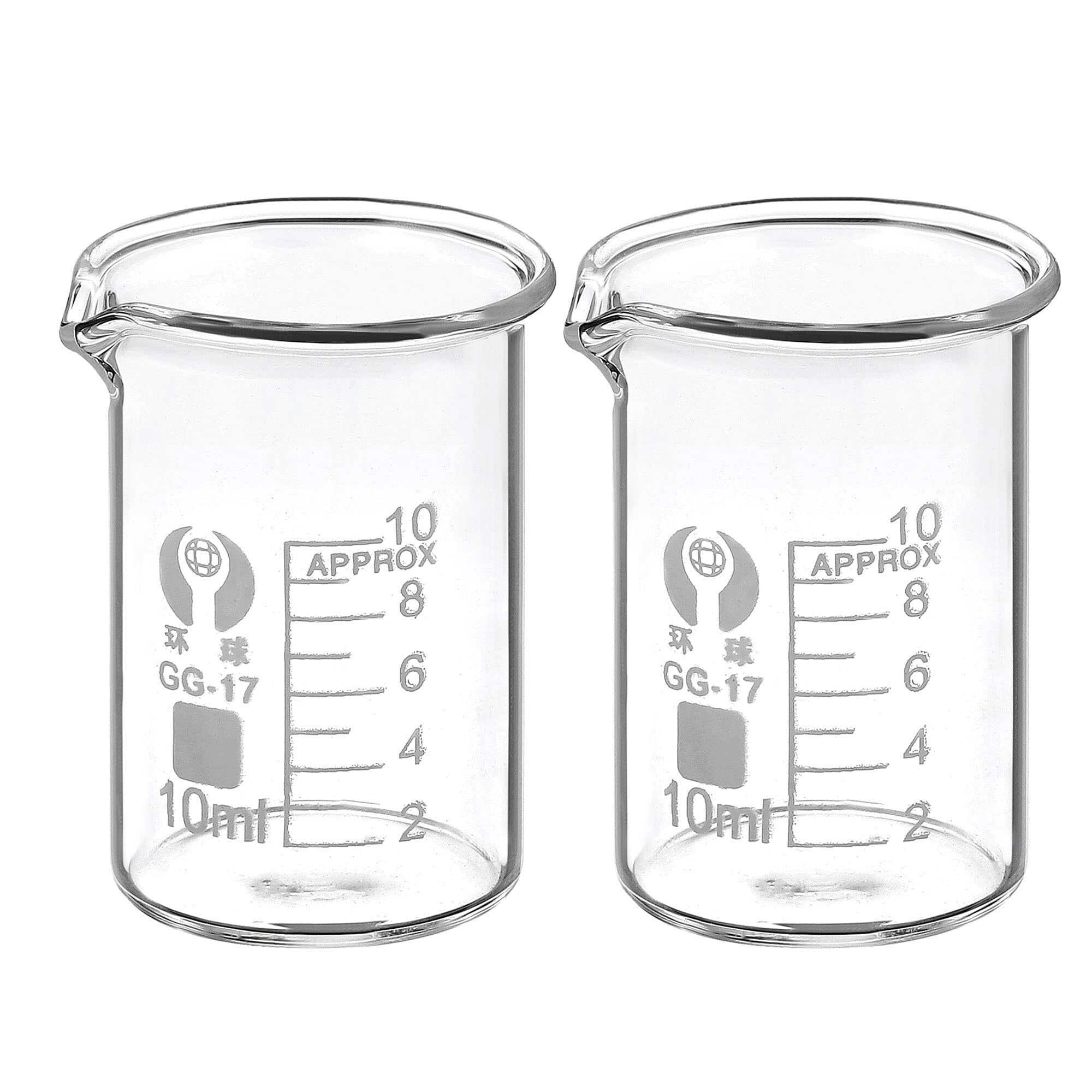 Bicchiere da laboratorio, Becher in vetro borosilicato da 800 ml, forma bassa, beccuccio con scala graduata, confezione 2. Calore(10 pcs 10ML)