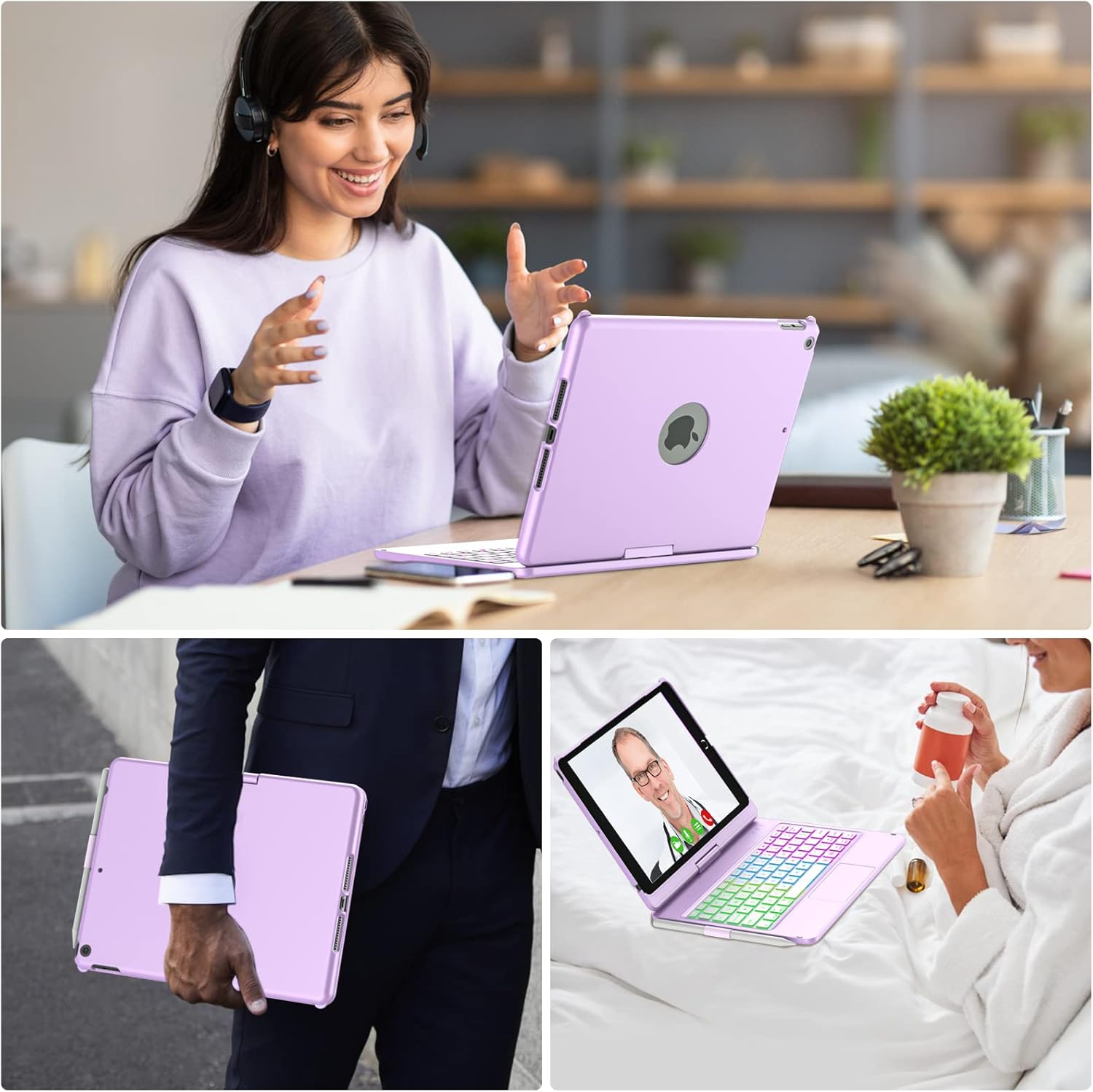 Touch Keyboard Case for iPad 9th Generation (10.2", 2021), 10 Color Backlight, 360° Slim Cover, Bluetooth Keyboard with Pencil Holder, Compatible with iPad 8th Gen 2020, 7th Gen 2019, Light Purple - Image 7