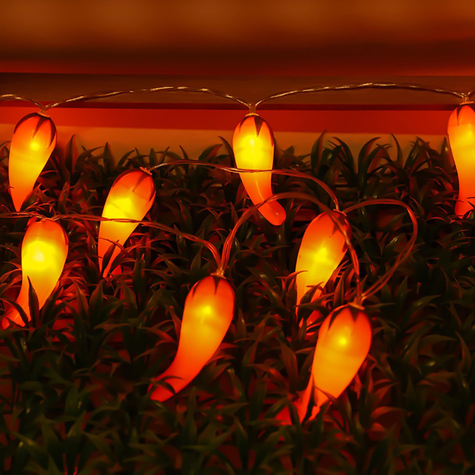 Catena Luminosa Al Peperoncino Rosso|Luci Natalizie A Led In Filo Di Rame Bianco Caldo|Lampade Decor A Sospensione Serie Da Giardino Per Feste Di Natale,Bianco Caldo,10m(32.8 piedi)-80LED-USB