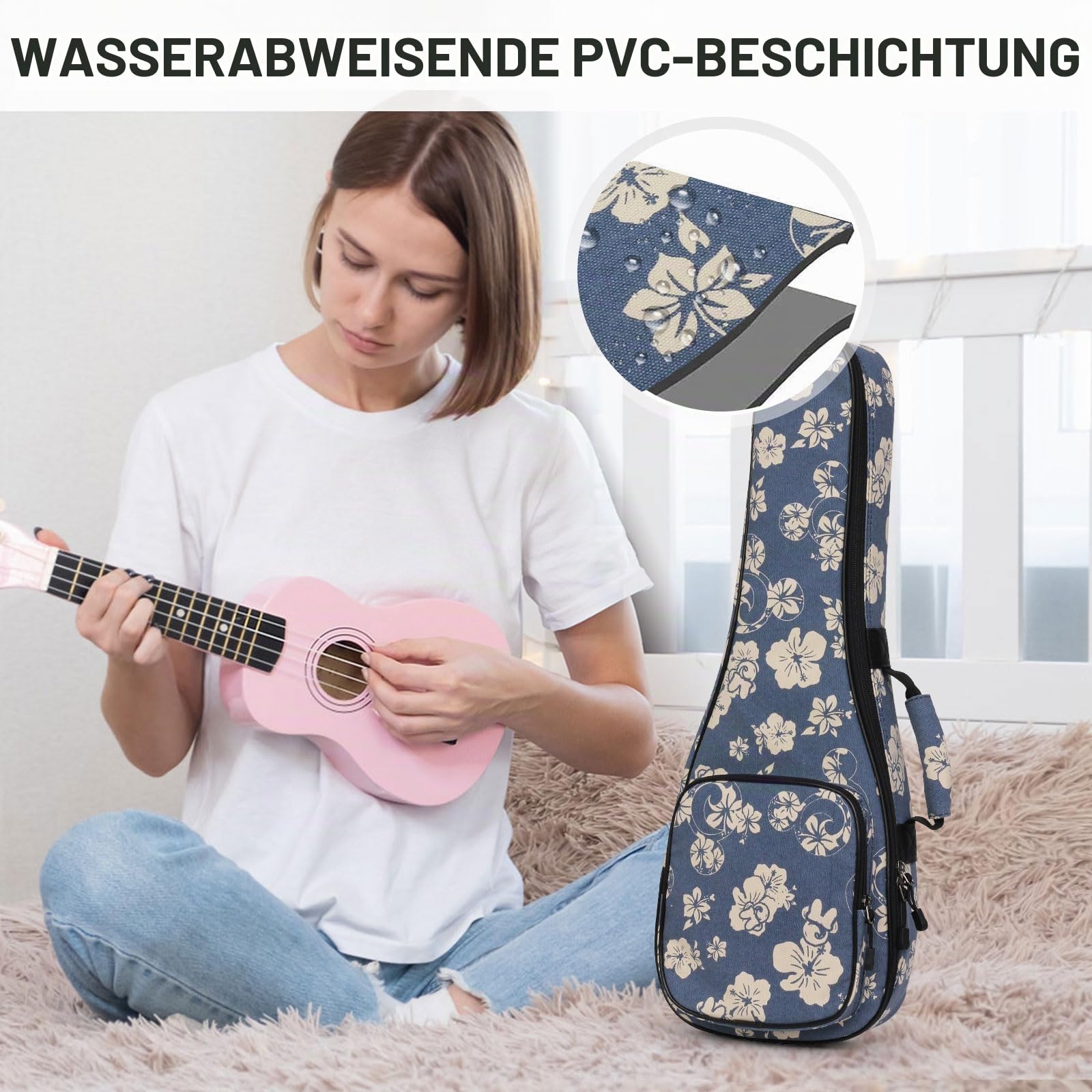 SHANNA Bunte Ukulele Tasche 21 Zoll Gigitasche Gigbag, Bariton-Gigbag für Gitarre, Bariton, Ukulele, Doppelgurt, weich, 53,3 cm, Hawaiianischer Stil, Ukulelentasche