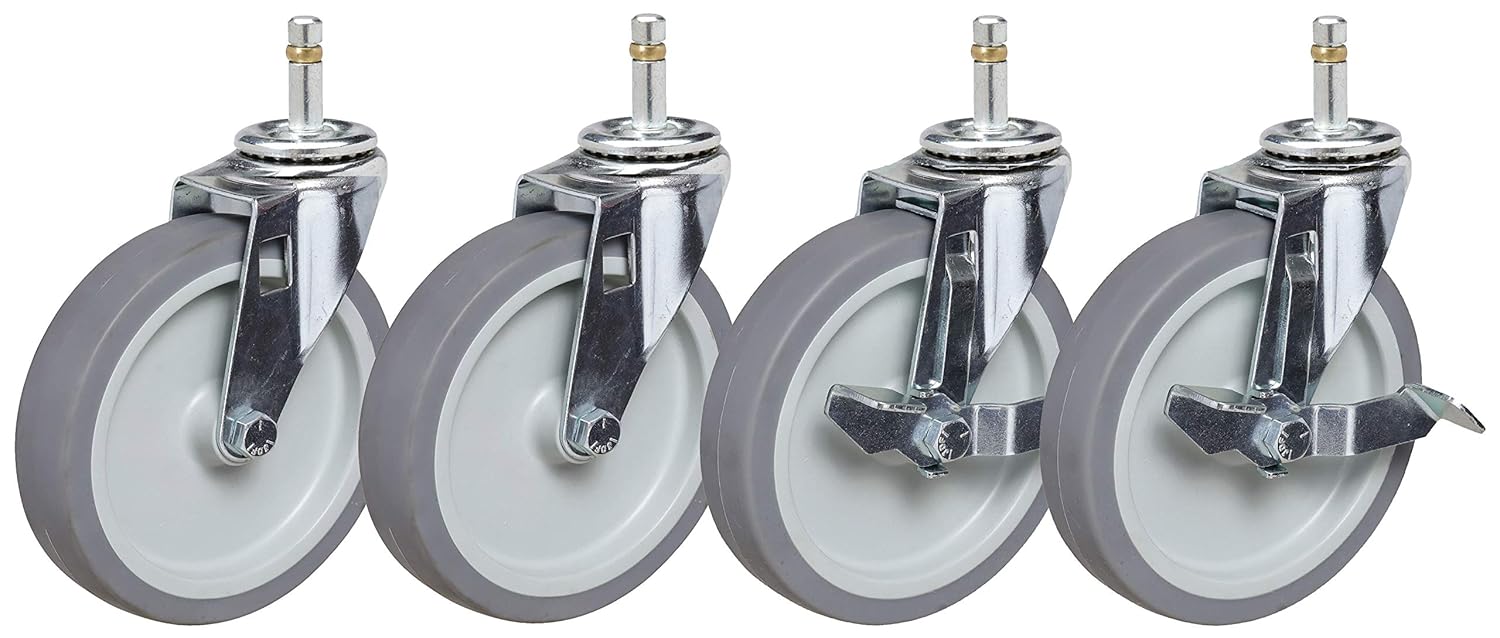 5" Caster Set of Four | 7/16x1-3/8 Grip Ring Stem Mount with Brakes