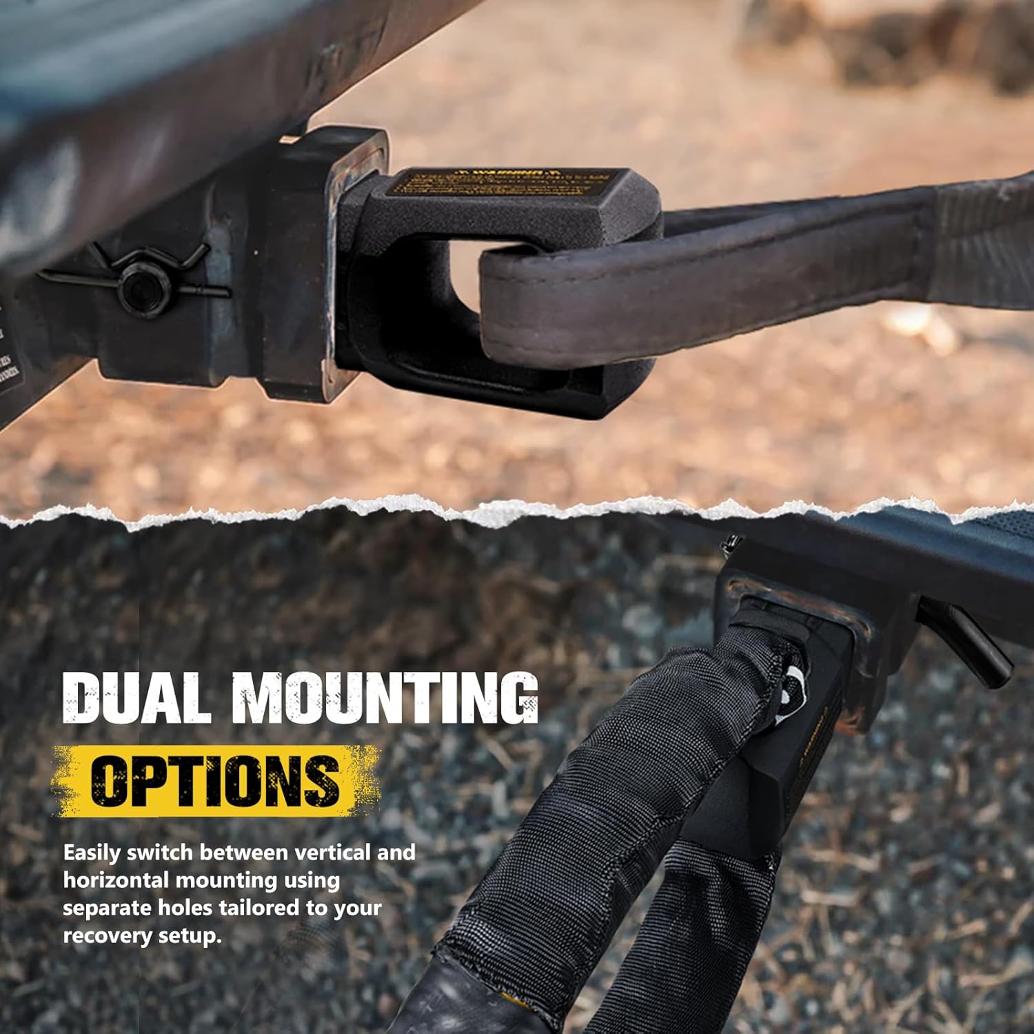 BUNKER INDUST Soft Shackle Hitch Mount Kit, 2 Inch Aluminum Hitch Receiver with Locking Pin + 33,000lbs Synthetic Soft Shackle Rope, Towing Recovery for Offroad 4x4 Vehicles Truck, SUV, ATV, UTV