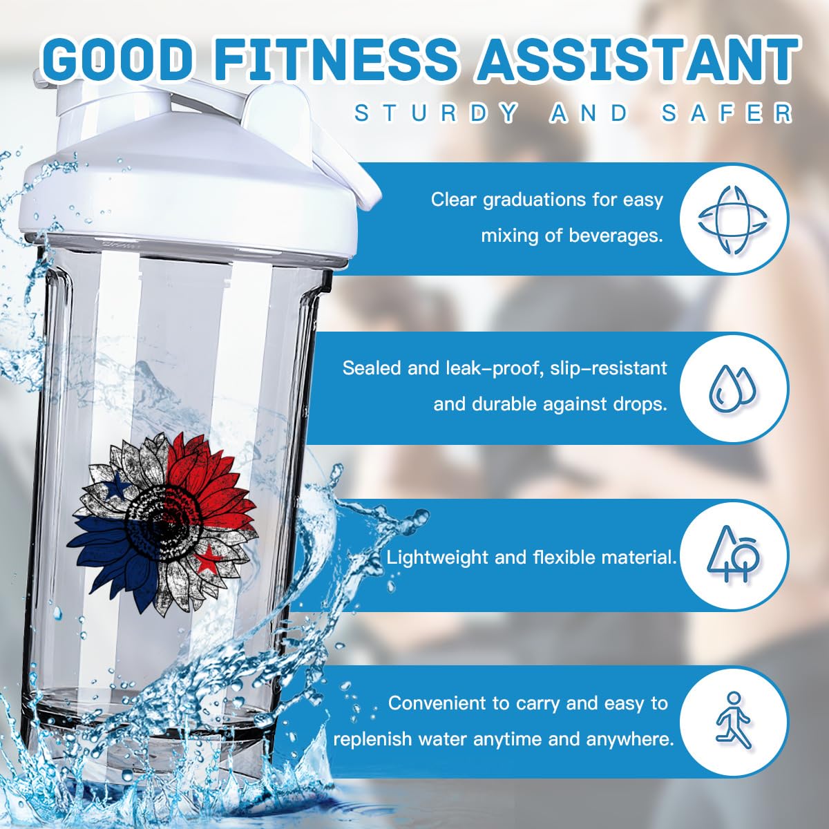 Vintage Sunflower Panama Panamanian Flag 18 Ounce Shaker Cup,Fashion Theme Pattern Shaker Bottle Leak-proof Workout Shake Bottles 500ML/18 oz Perfect for Pre Workout White 0