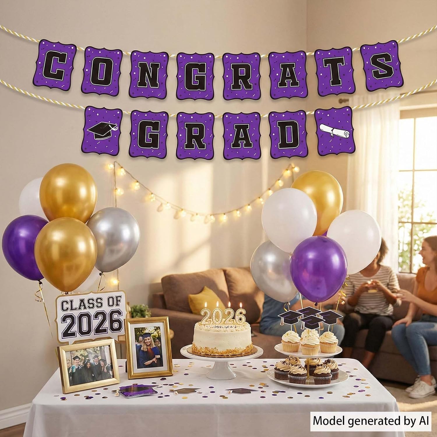 Purple Banner Congrats Grad, 2026 Graduation Hanging Party Garland Backdrop, Graduation Decorations for High School College Ceremony, Senior Night & Celebration Supplies image 3