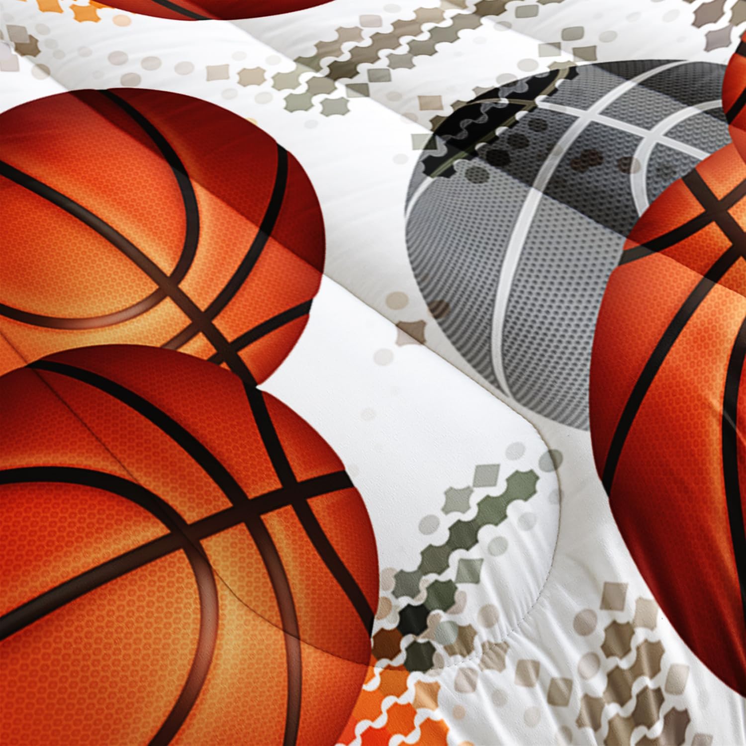 Sports Basketball Print Themed Comforter 3Pcs Full Gaming Sports Basketball Bedding Set for Kid Teen Girl Boy Adult Room Decor Ball Sports Games Quilt with 1 Comforter and 2 Pillowcases