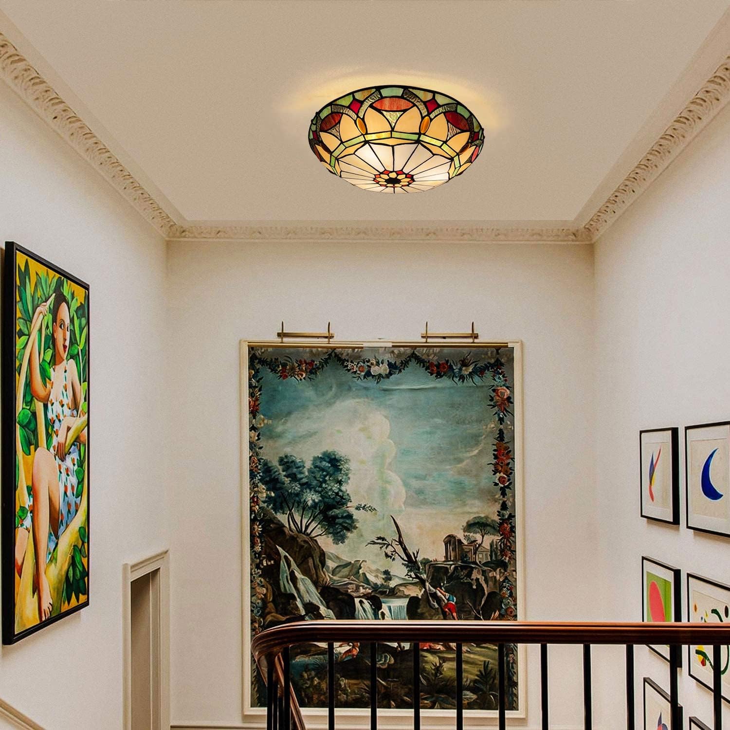 ARTZONE Tiffany Ceiling Lights, Stained Glass Ceiling Light 3-Lights 16 Inch Tiffany Flush Mount Ceiling Light for Bedroom Dining Living Room Entryway Foyer