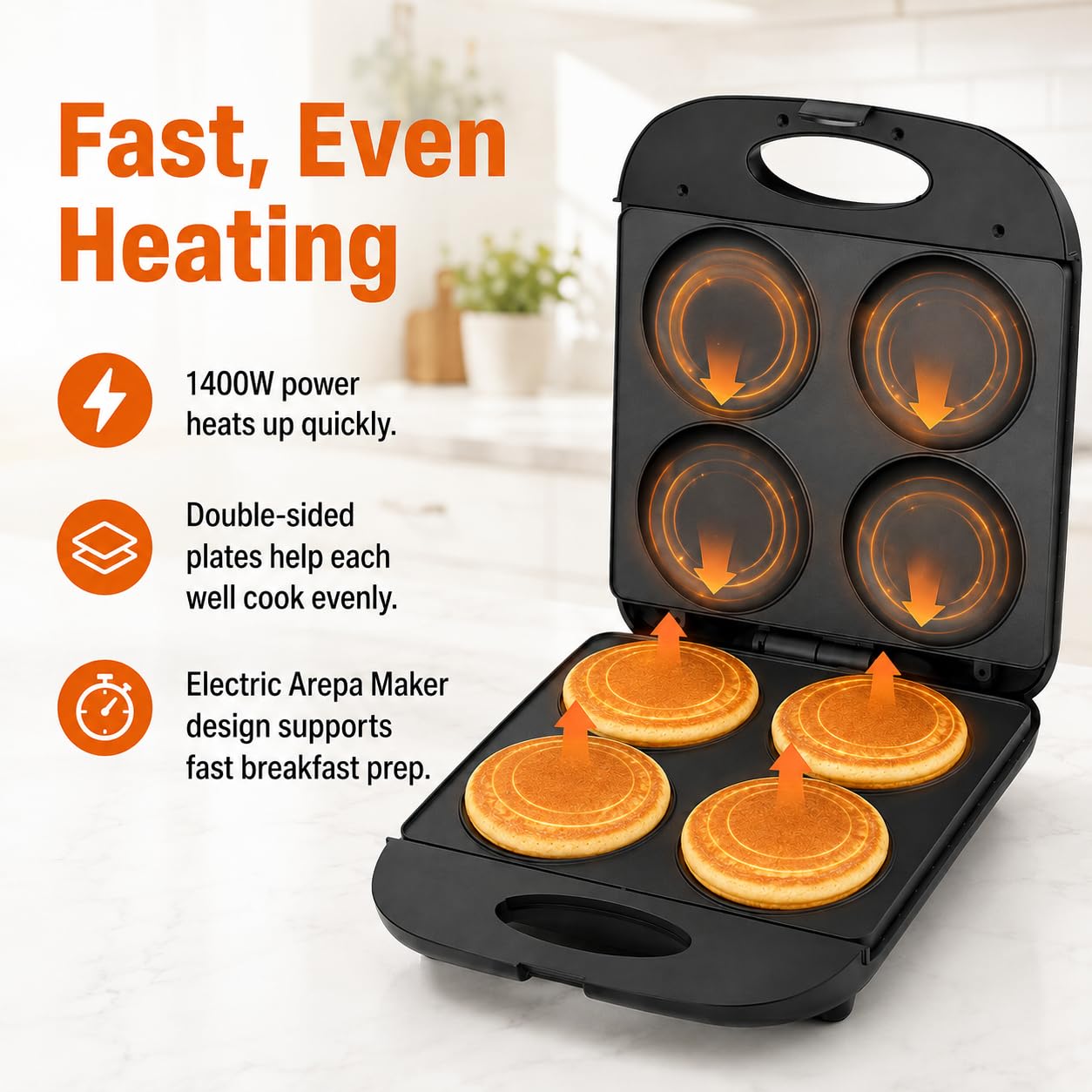 Mini Pancake Maker, 4 Ranuras para Pancakes, Huevos y Hamburguesas
