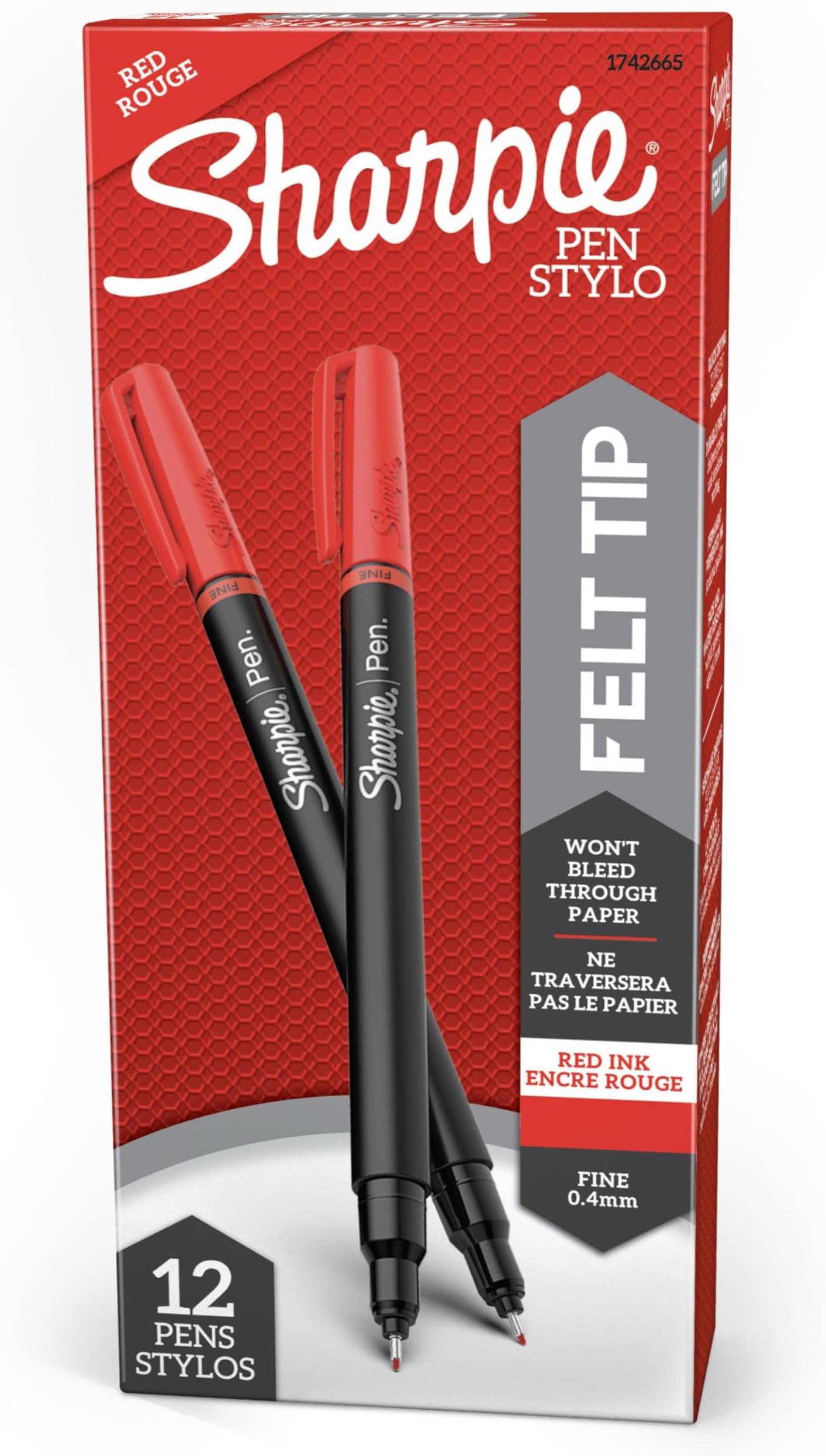 Felt Tip Pens, Fine Point (0.4mm), Red, 12 Count