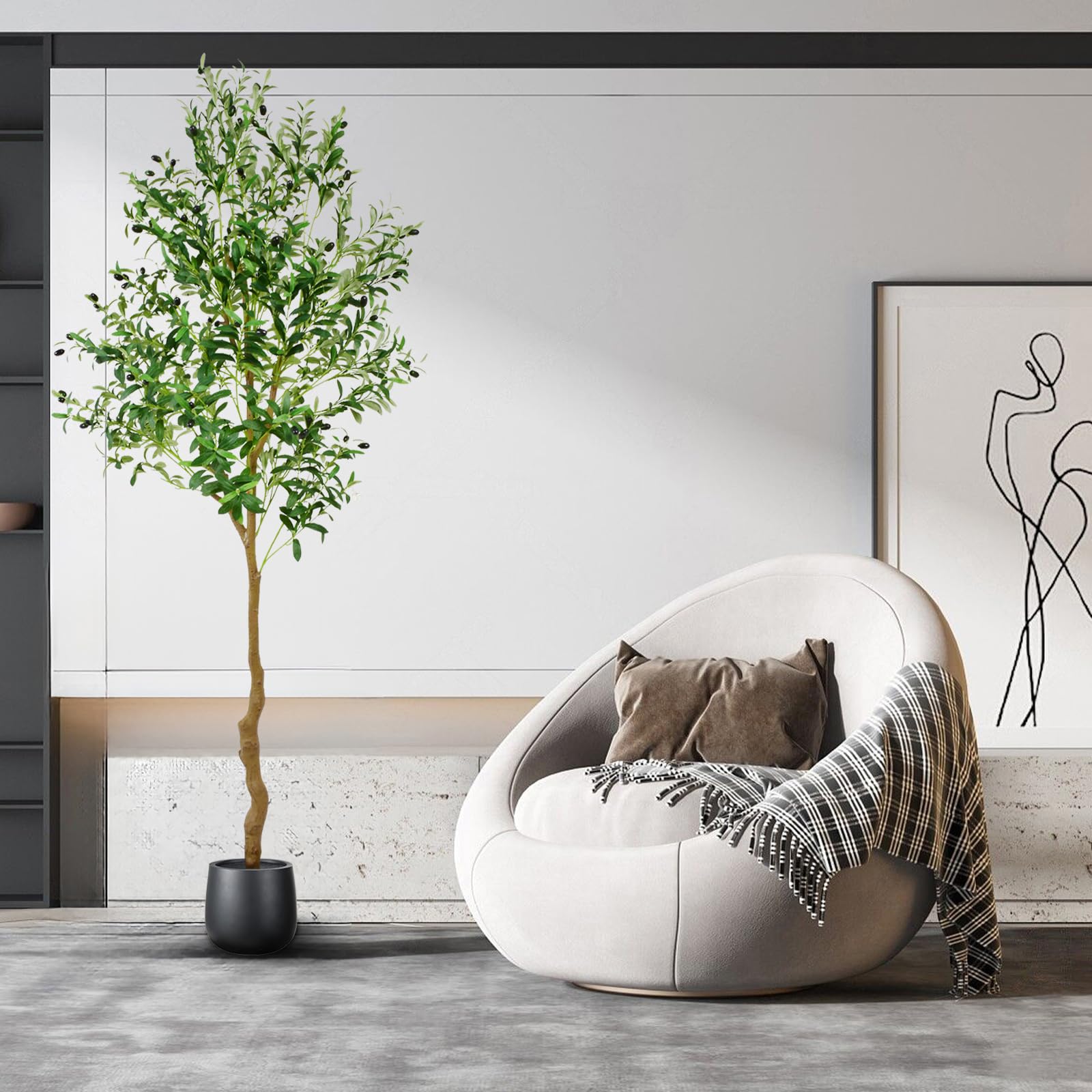 Ulivo Artificiale Alto 213 Cm – Pianta Finta In Seta Con 1048 Foglie E 40 Frutti – Realistica, Per Interni/Esterni, Con Vaso - 2