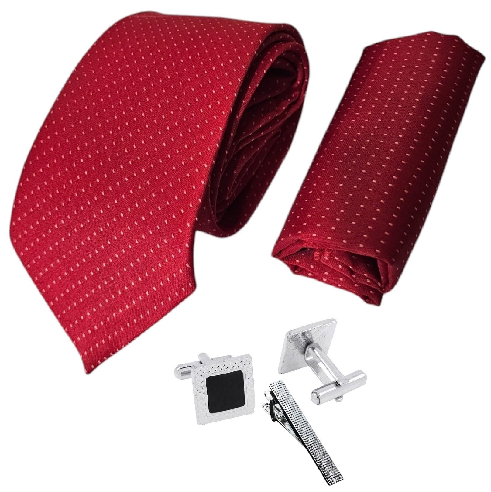 fashmade “where fashion is made” FashMade Premium Italian Silk Tie, Pocket Square with Square Brass Cufflinks & Silver Honeycomb Tie Pin Combo in Leather Gift Box for Men – Formal & Wedding Set tp-15-picture-29