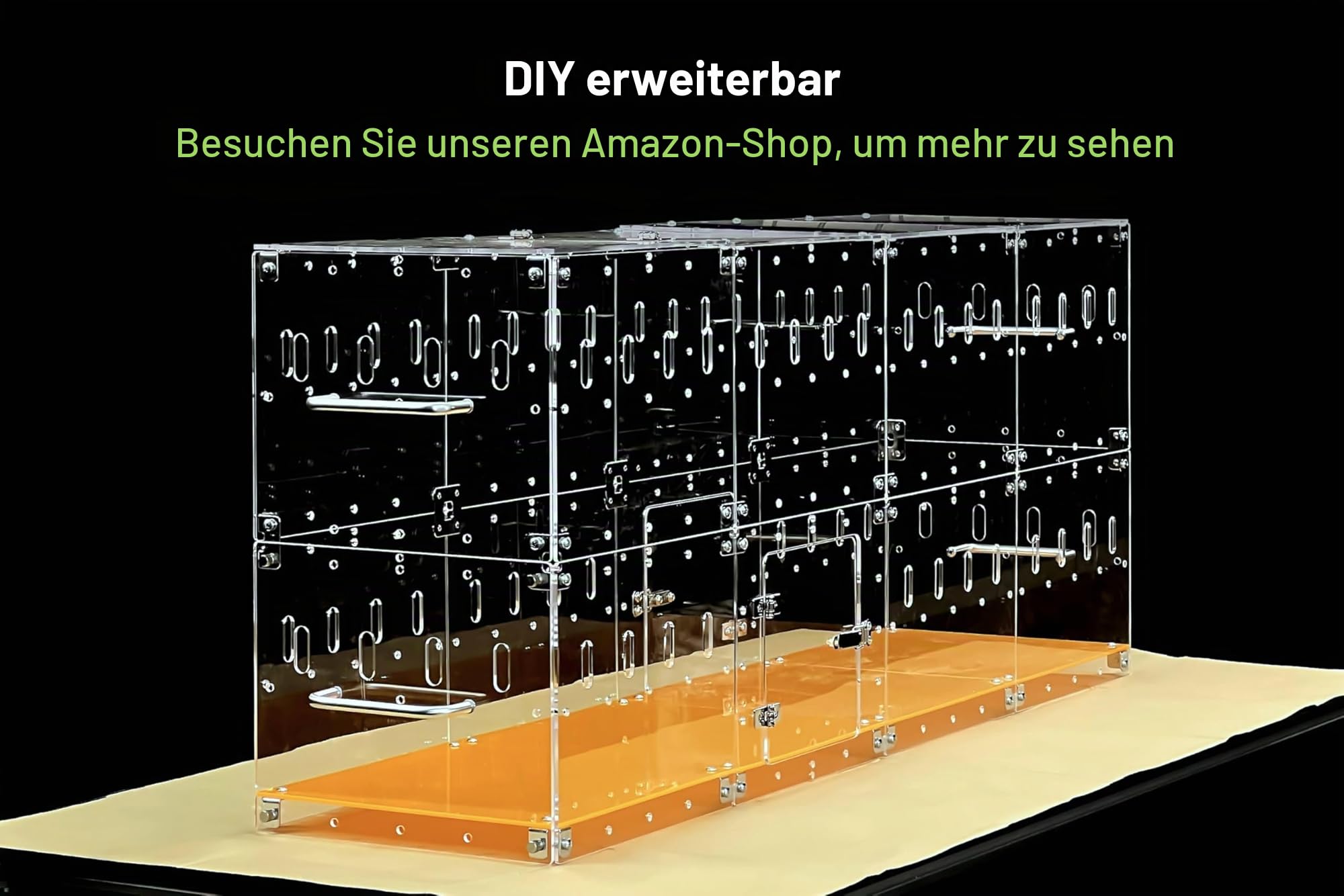 GuineaLoft™ Acrylic Cage (Modell-P2) – Kleiner 60x30cm geschlossener Käfig mit Deckel und Boden für EIN einzelnes Meerschweinchen oder Hamster, verbindbar, DIY erweiterbar