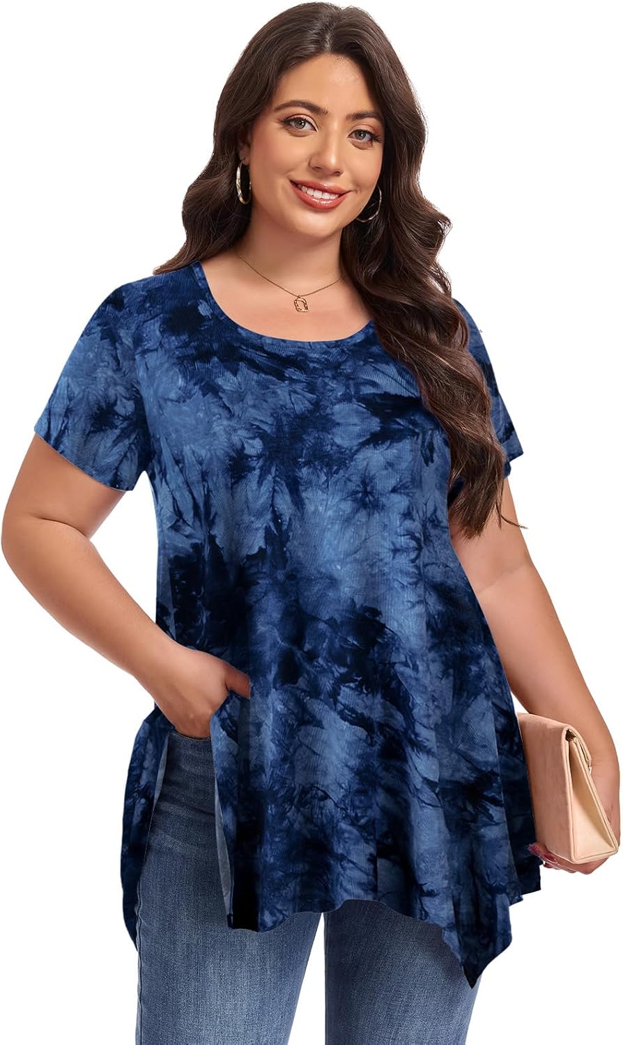 LARACE Short Sleeve Shirts for Womens Plus Size Tops Casual Summer Clothes Asymmetrical Tunic Blouses - Image 4