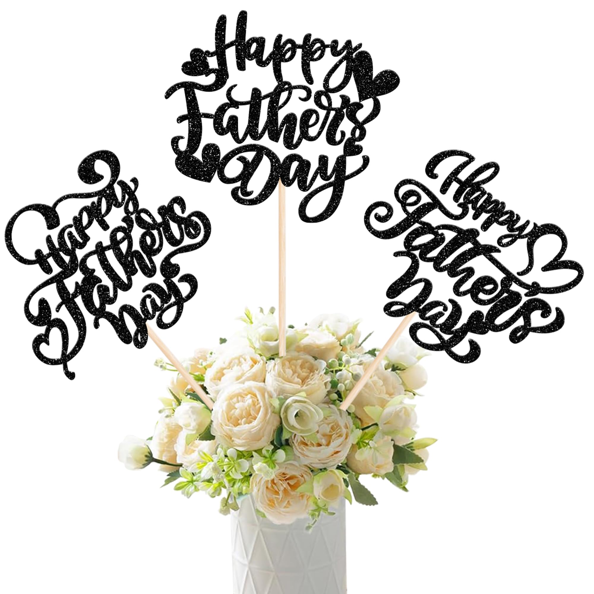 Xsstarmi 12 Pack Happy Father's Day Party Decorations Happy Father's Day Centerpieces Sticks for Tables Best Dad Ever Love Daddy Father's Day Table Toppers for Happy Fathers Day Table Decor Black