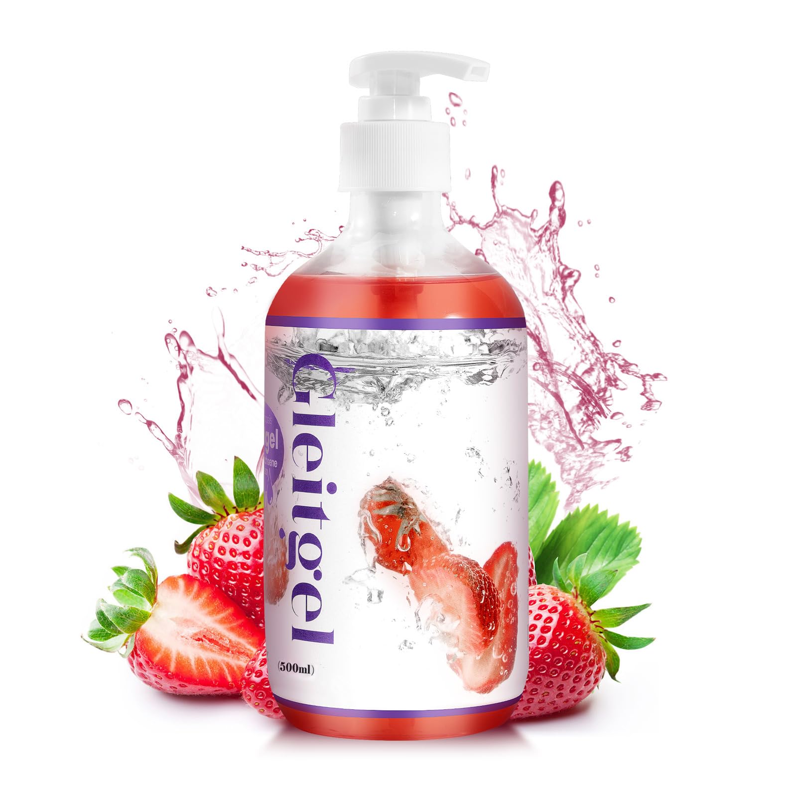 Gleitgel Wasserbasis mit Erdbeergeschmack, Essbar, Nicht klebrig, kein Zucker, für Frauen und Männer, Paare, Oralen Spaß, Sexspielzeug, Kondome, 500 ml diskrete Verpackung