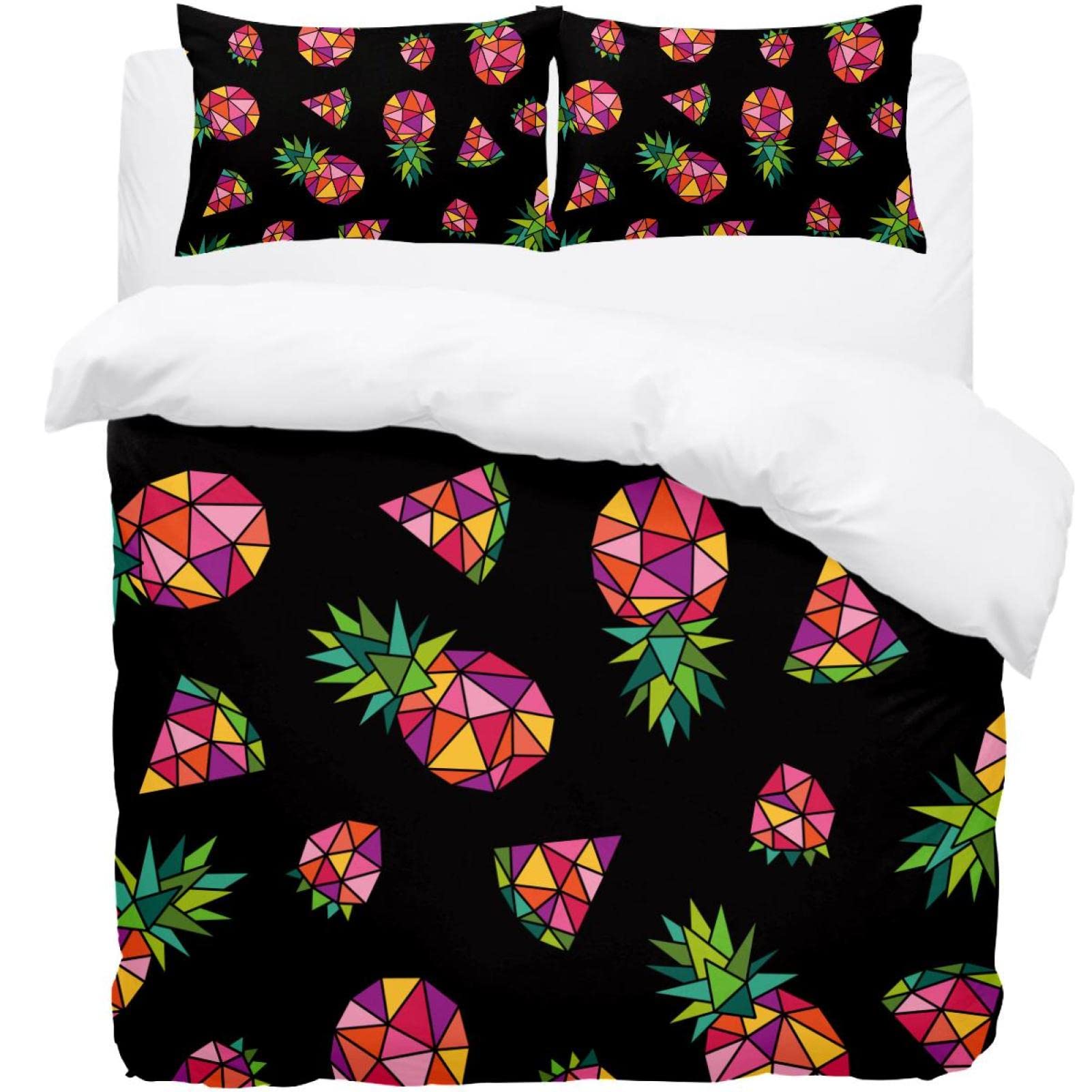 Parure de lit simple 3 pièces avec housse de couette tropicale et taies motif ananas pastèque